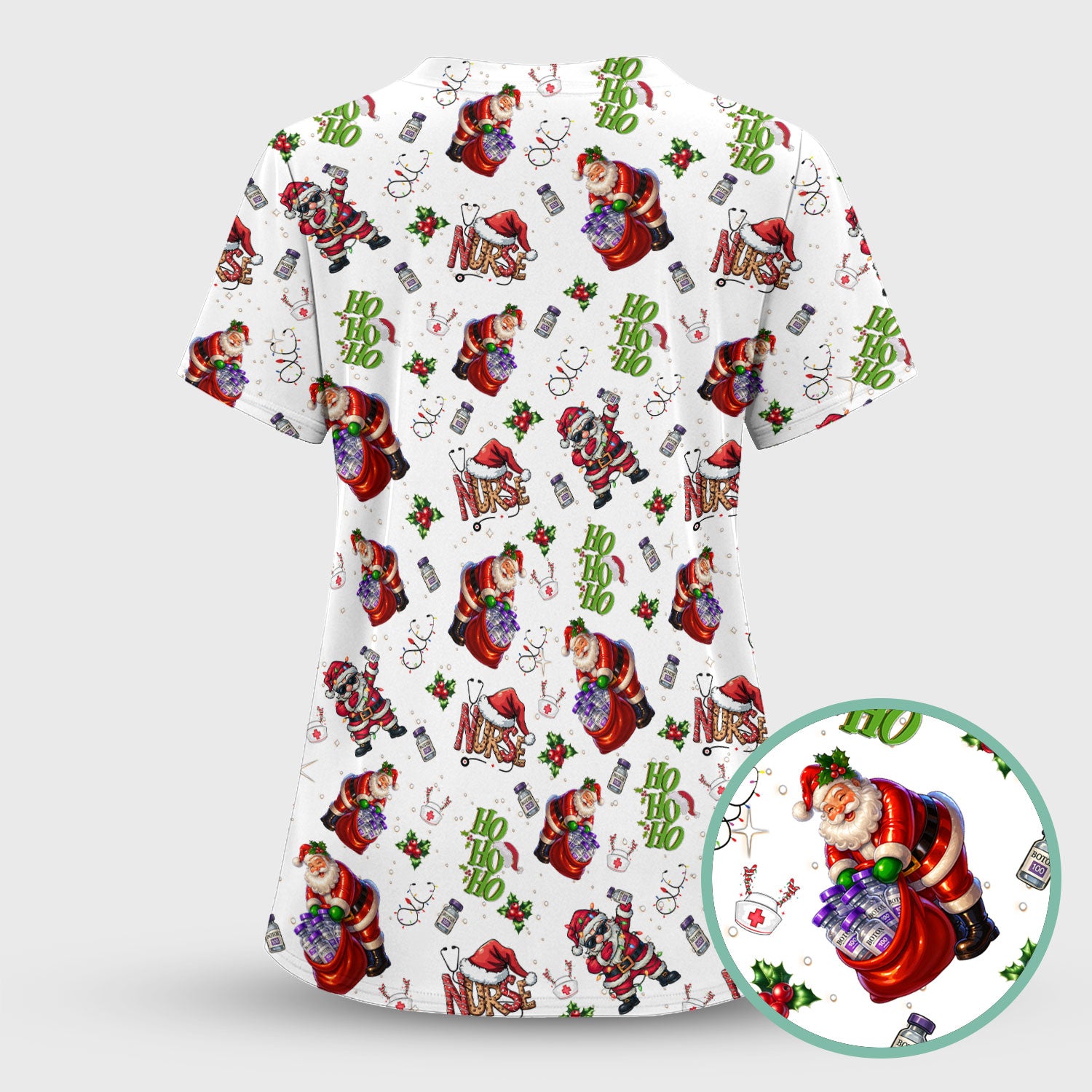 Christmas Nurse Scrub Top Multi Color - Funny Santa Claus Scrub Shirt for Women - Cute Holiday Nursing Work Shirt with Pockets