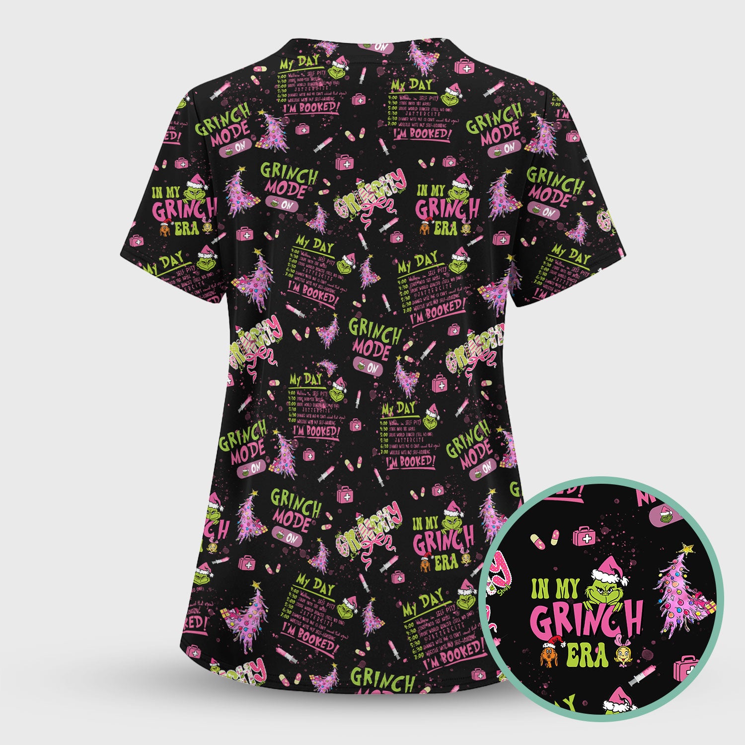 I’m Booked Funny Christmas Scrub for Women - Grinch Mode On Holiday Nurse Uniform Shirt - Grinchmas Gift for RN CNA LPN