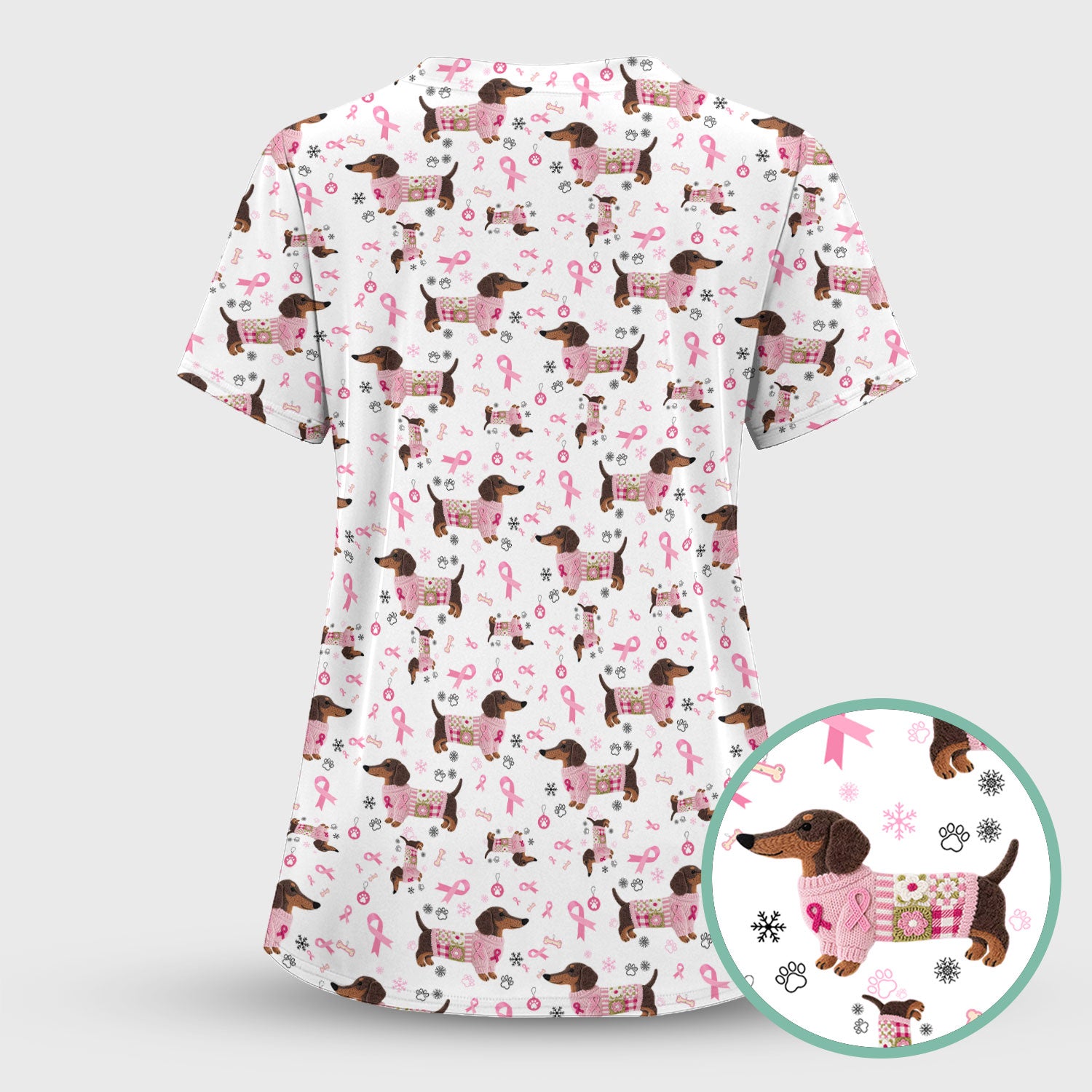 Dachshund Breast Cancer Awareness Scrub - Puppy Dog Pink Ribbon Nurse Shirt - Wiener Support Fight Cancer Gift