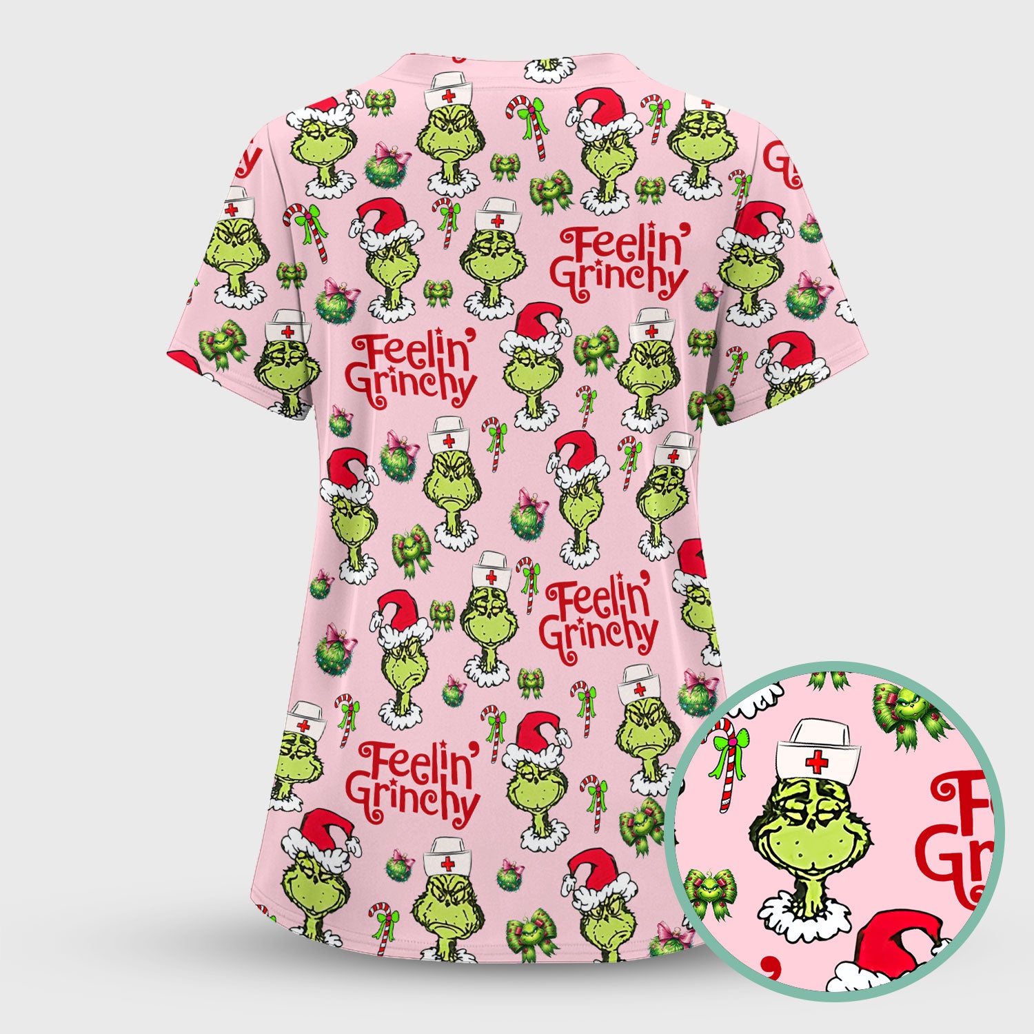Grinch Nurse Christmas Scrub - Feelin‰۪ Grinchy Top - Funny Holiday Medical Uniform Gift for RN CNA LPN