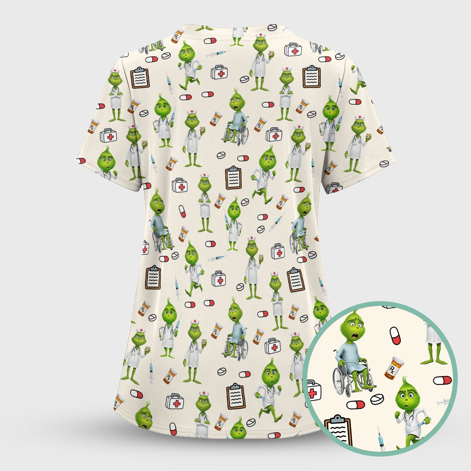 Funny Grinch Scrub Top - Christmas Medical Uniform for Women - Funny Holiday Nursing Gift for RN LPN CNA