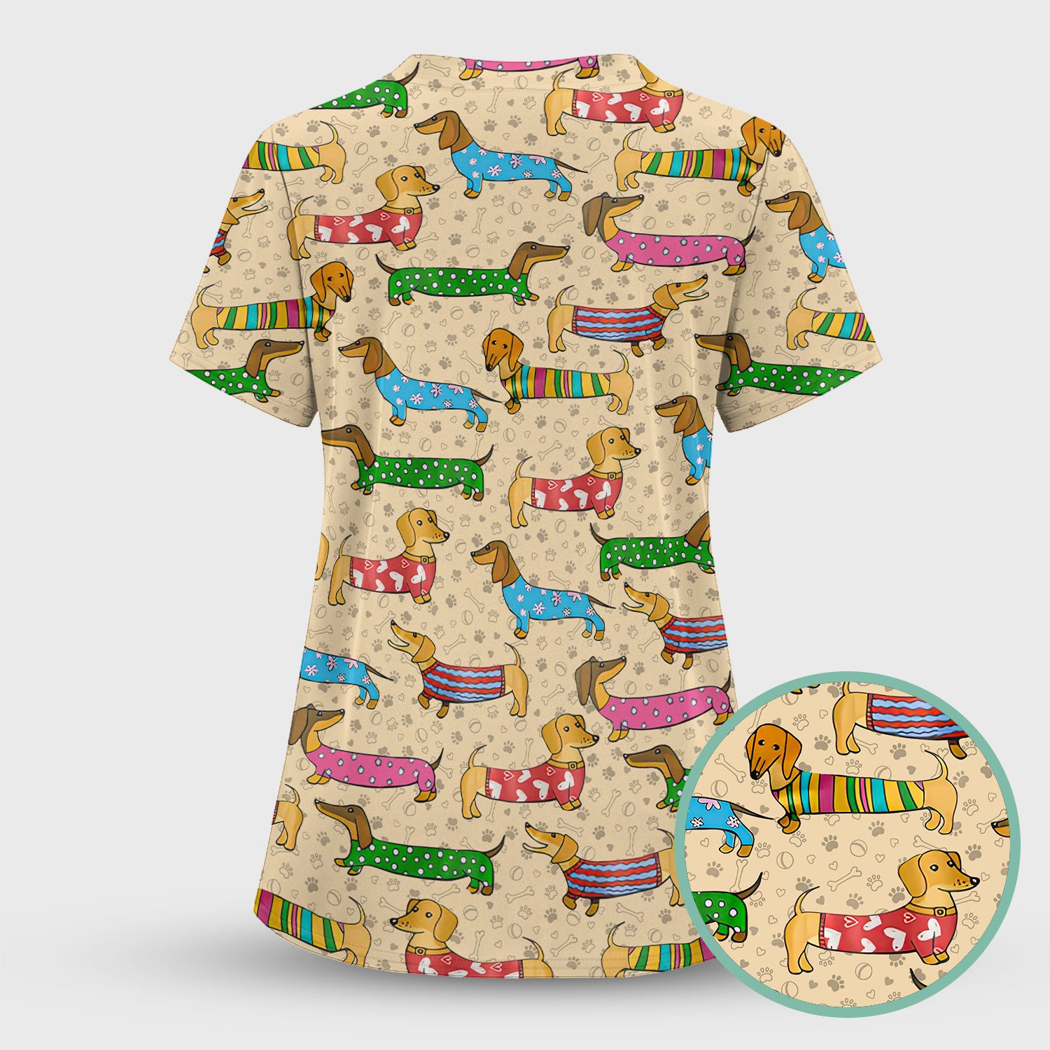 Dachshund Dog Scrub Top - Funny Animal Lover Scrubs For Women - RN LPN CNA Healthcare Workers Gift