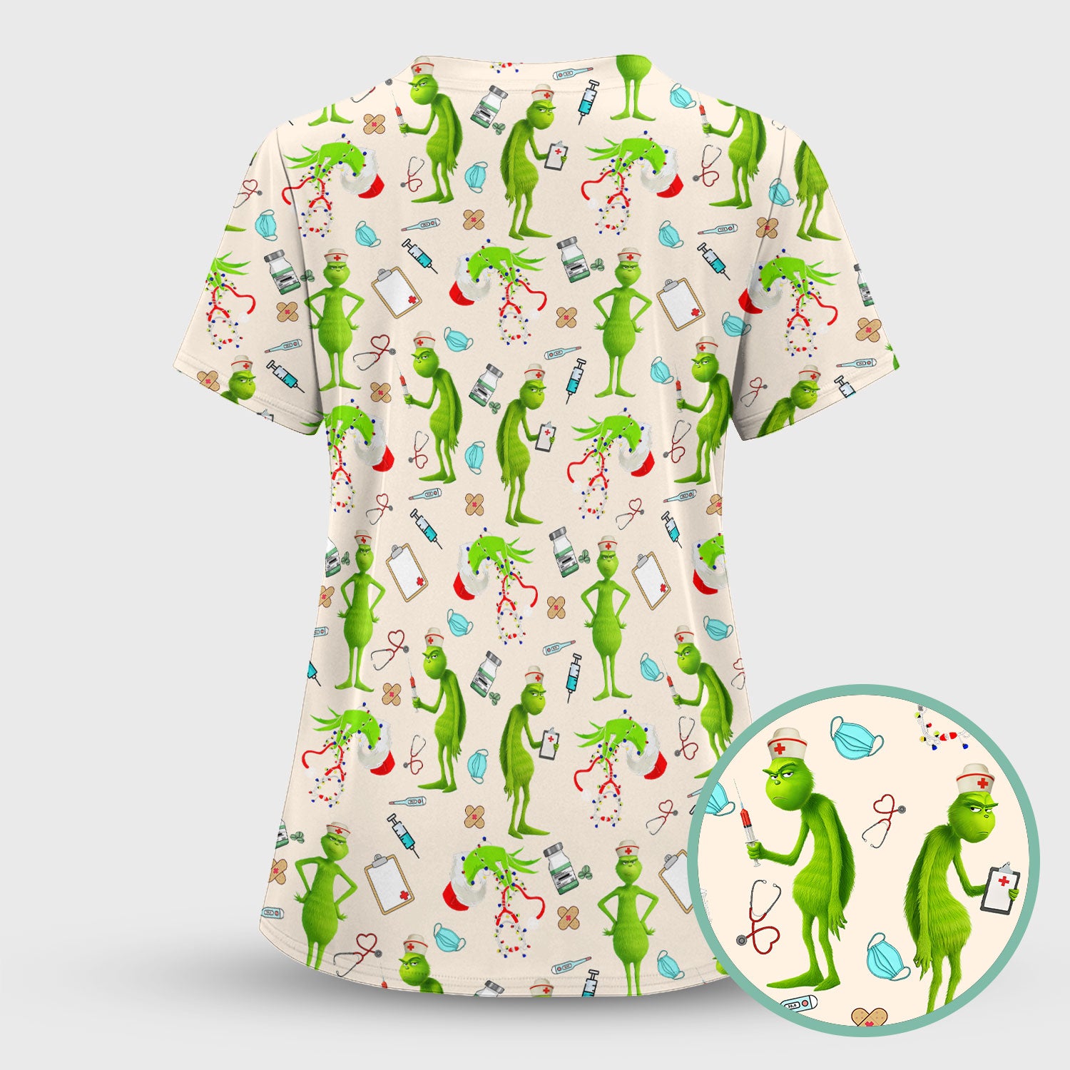 Funny Grinch Nurse Scrub Top Multi Color - Christmas Scrub Shirt for Women - Cute Holiday Nursing Work Shirt with Pockets