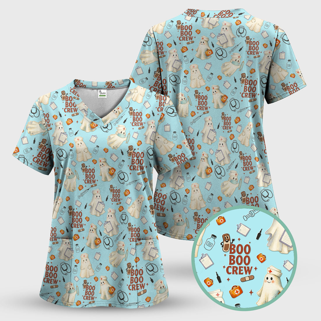 Halloween Nurse Scrub Top for Women - Cute Boo Boo Crew Medical Shirt - Gift for RN LPN CNA Healthcare Staff