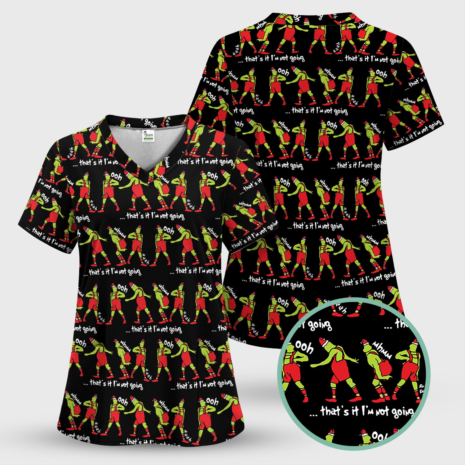 Christmas Nurse Scrub Top - Funny Grinch Shirt for Women - RN LPN CNA Healthcare Workers Gift