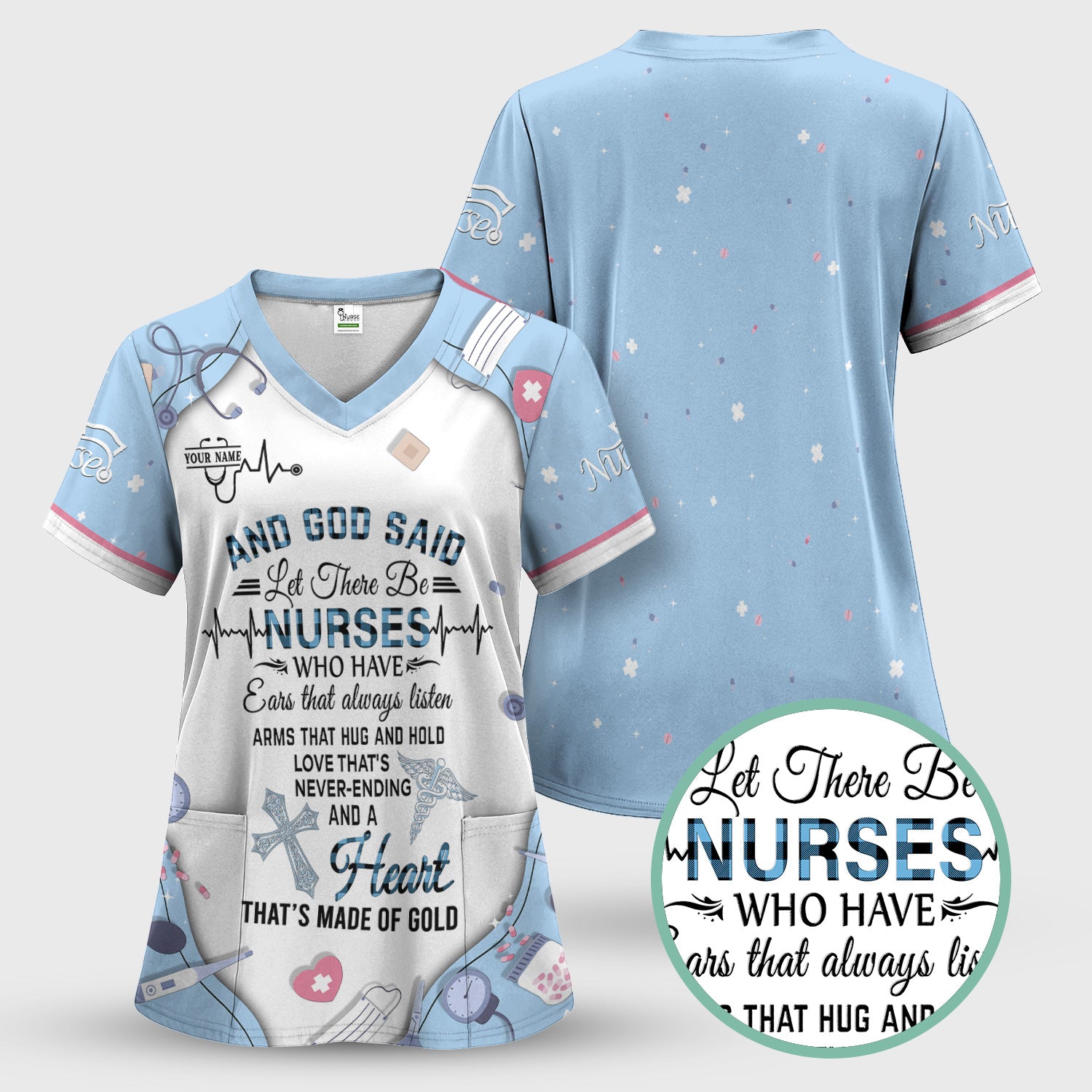 Personalized Nurse Shirt Christian Apparel - And God Said Let There Be Nurses Graphic Tee - Gift for RN LPN CNA