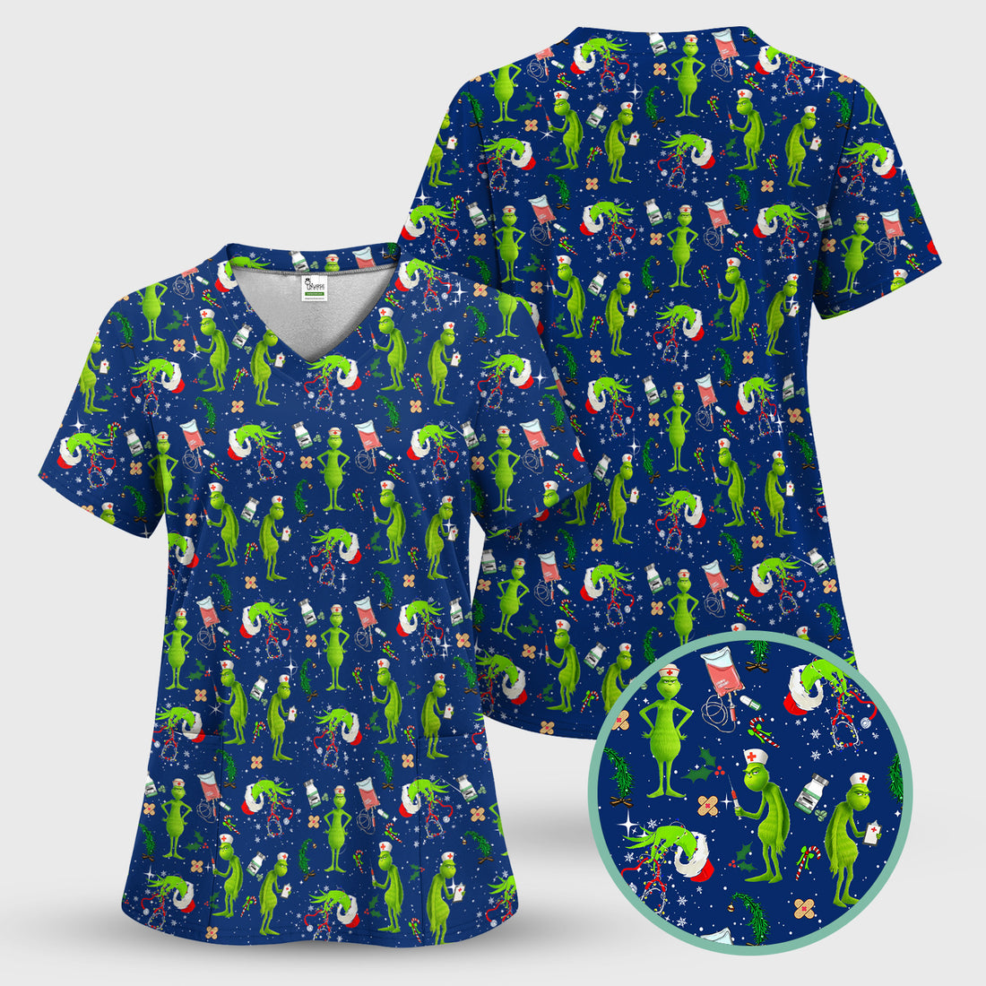 Funny Grinch Scrub Top - Christmas Nurse Shirt for Women - Multiple Color Options CNA RN LPN Gift