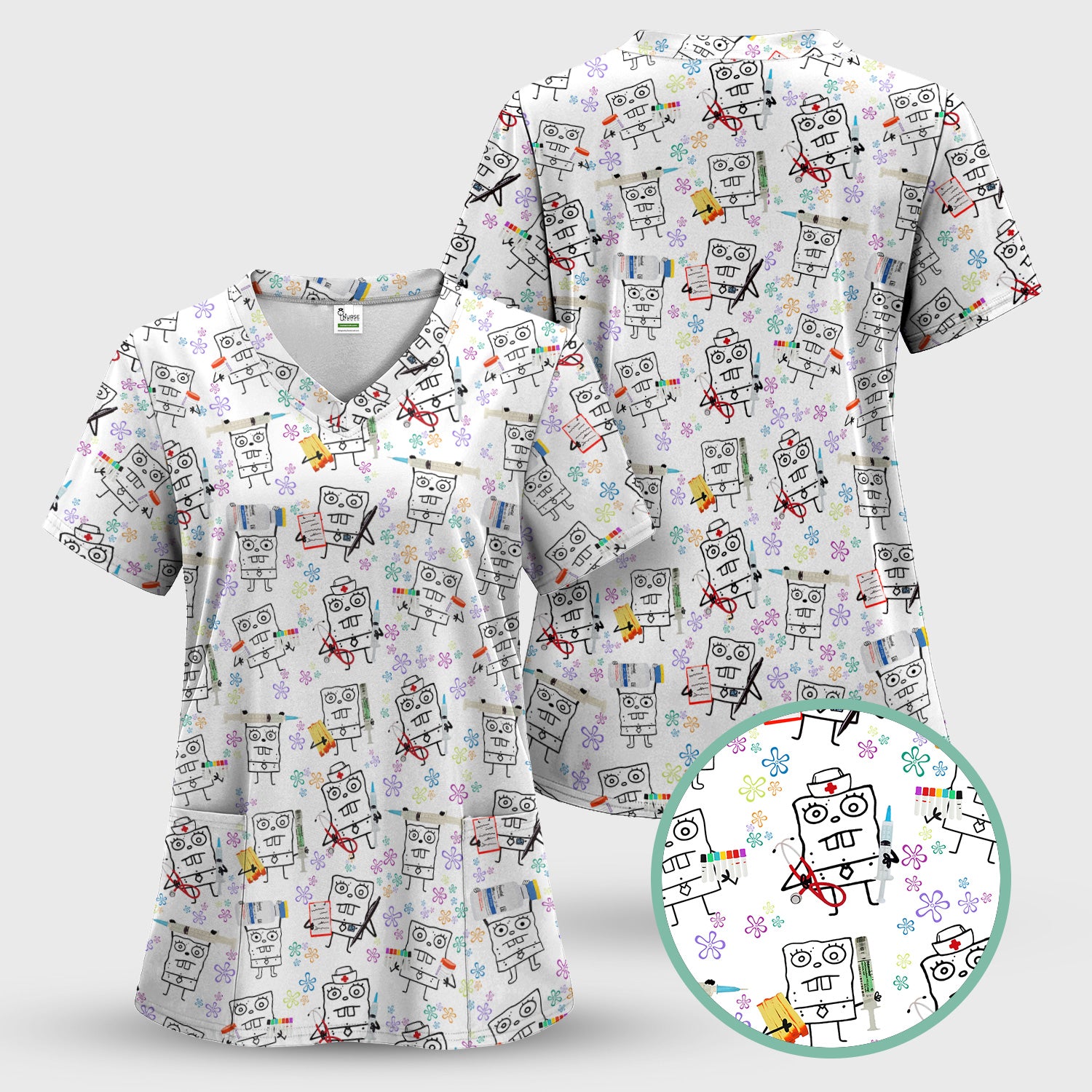 Personalized Doodle Bob Energy Drink Nurse Shirt - Funny Cartoon Medical Graphic Tee - Gift for RN MD RT CNA Paramedic Healthcare Staff