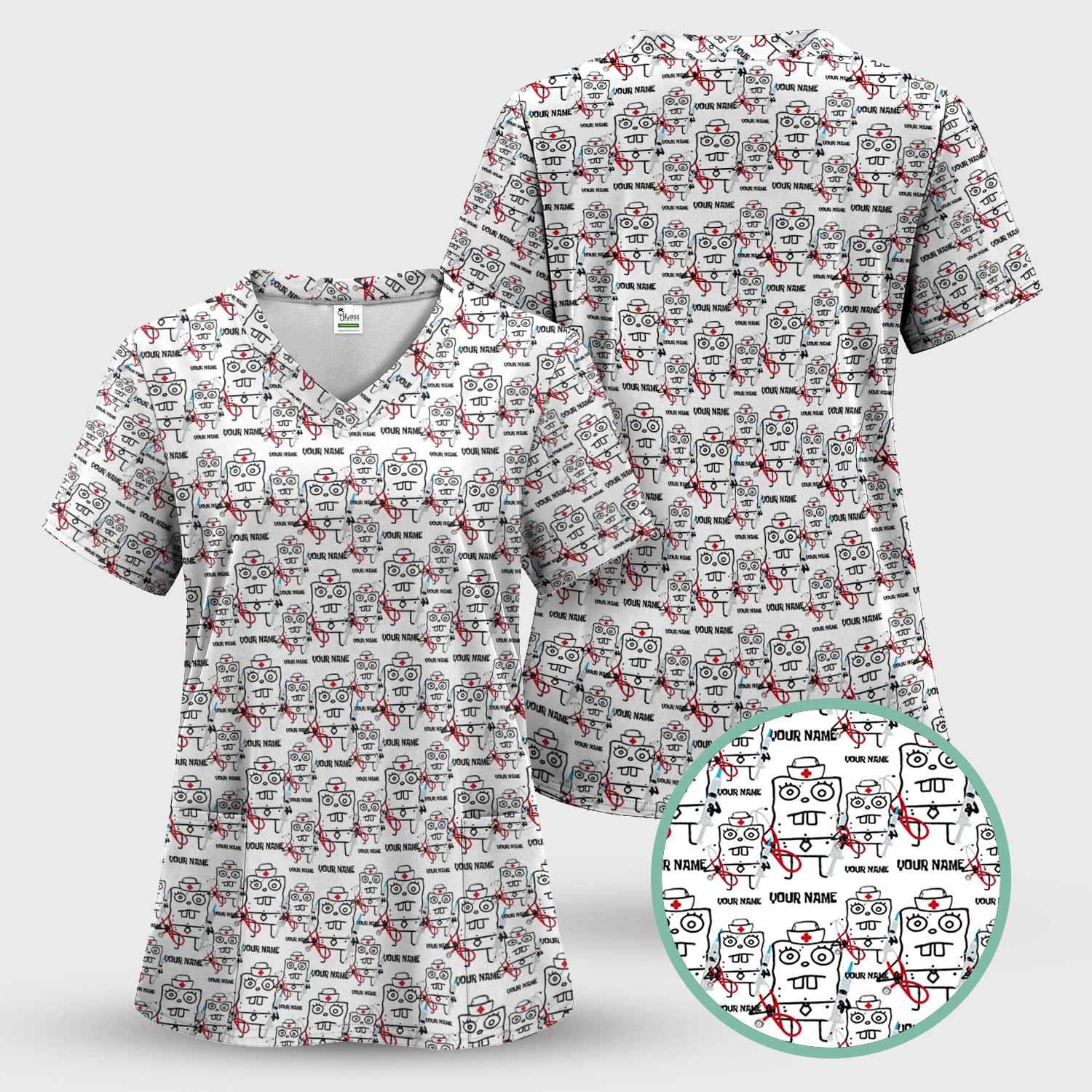Personalized Doodle Bob Nurse Shirt - Funny Cartoon Medical Graphic Tee - Custom RN MD CNA Healthcare Gift
