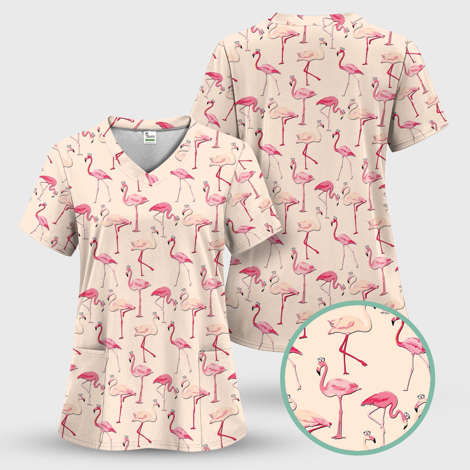 Cute Flamingo Nurse Scrub – Funny Tropical Bird Scrub Top for Women - Custom RN LPN CNA Healthcare Workers Gift
