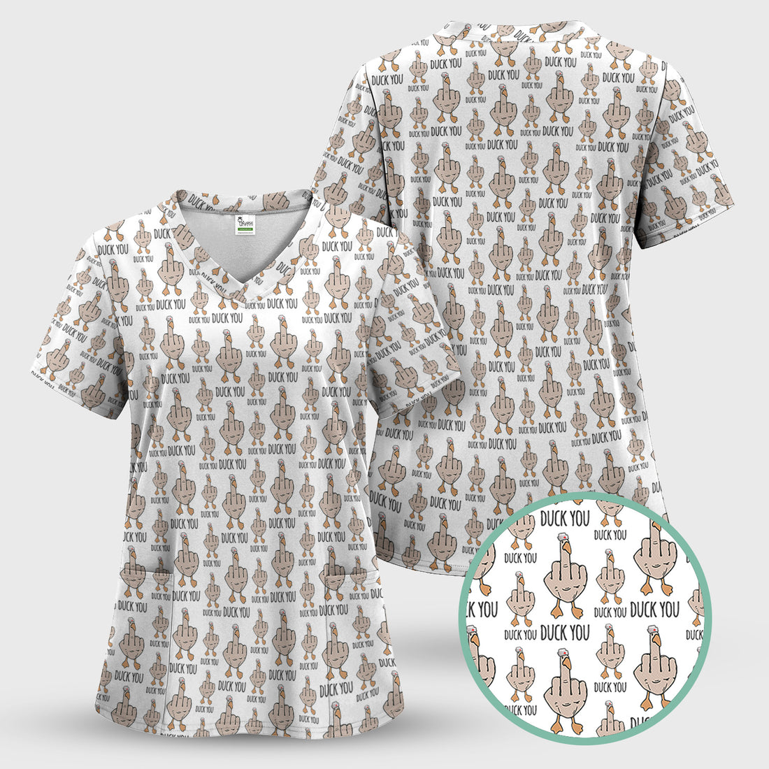 Personalized Sarcastic Duck You Scrub - Funny Duck & Middle Finger Top for Nurse - Gift for Women RN LPN CNA