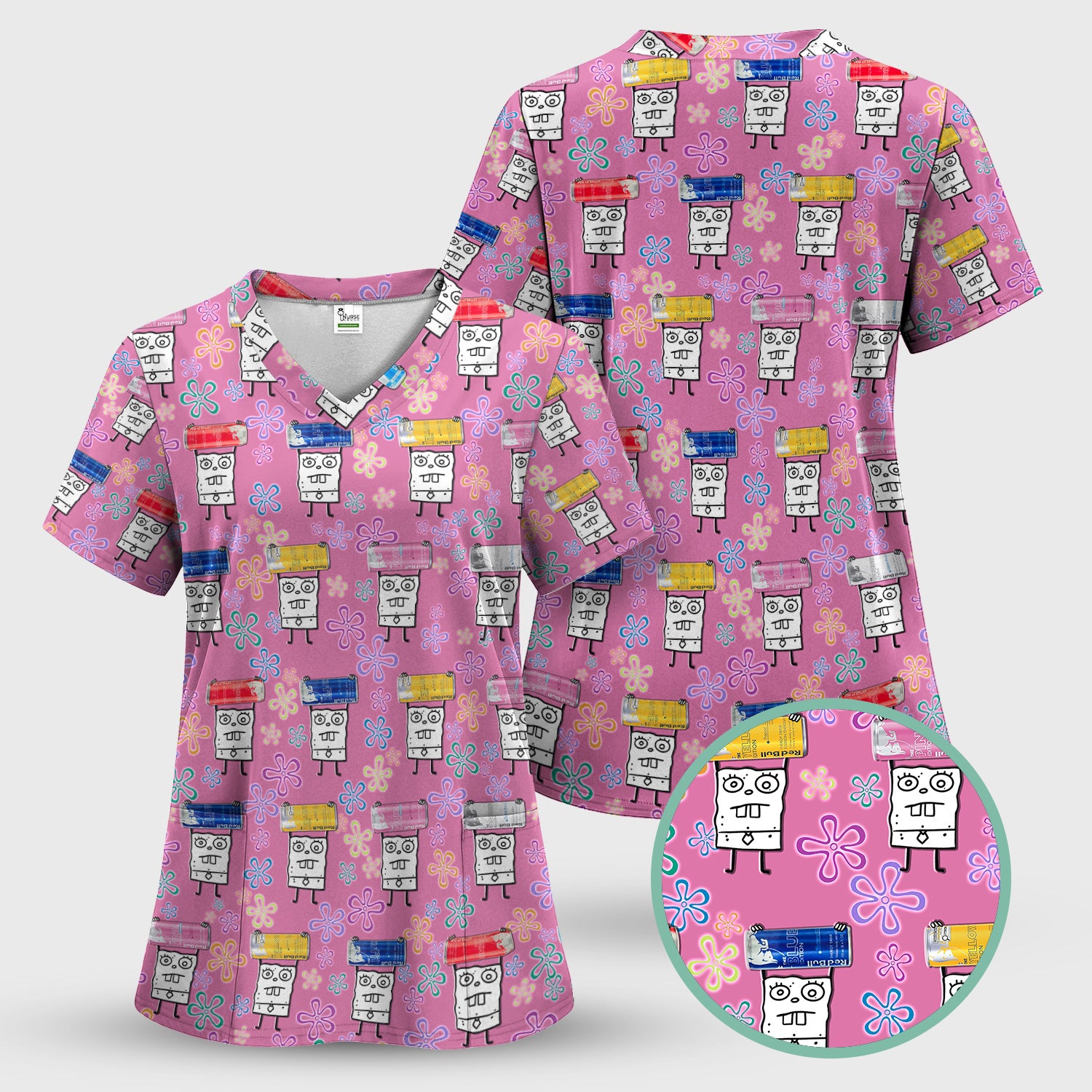 Funny Doodle Bob Energy Drink Nurse Shirt - Cute Cartoon Medical Graphic Tee - Gift for RN MD CNA RT Paramedic Phlebotomist Healthcare