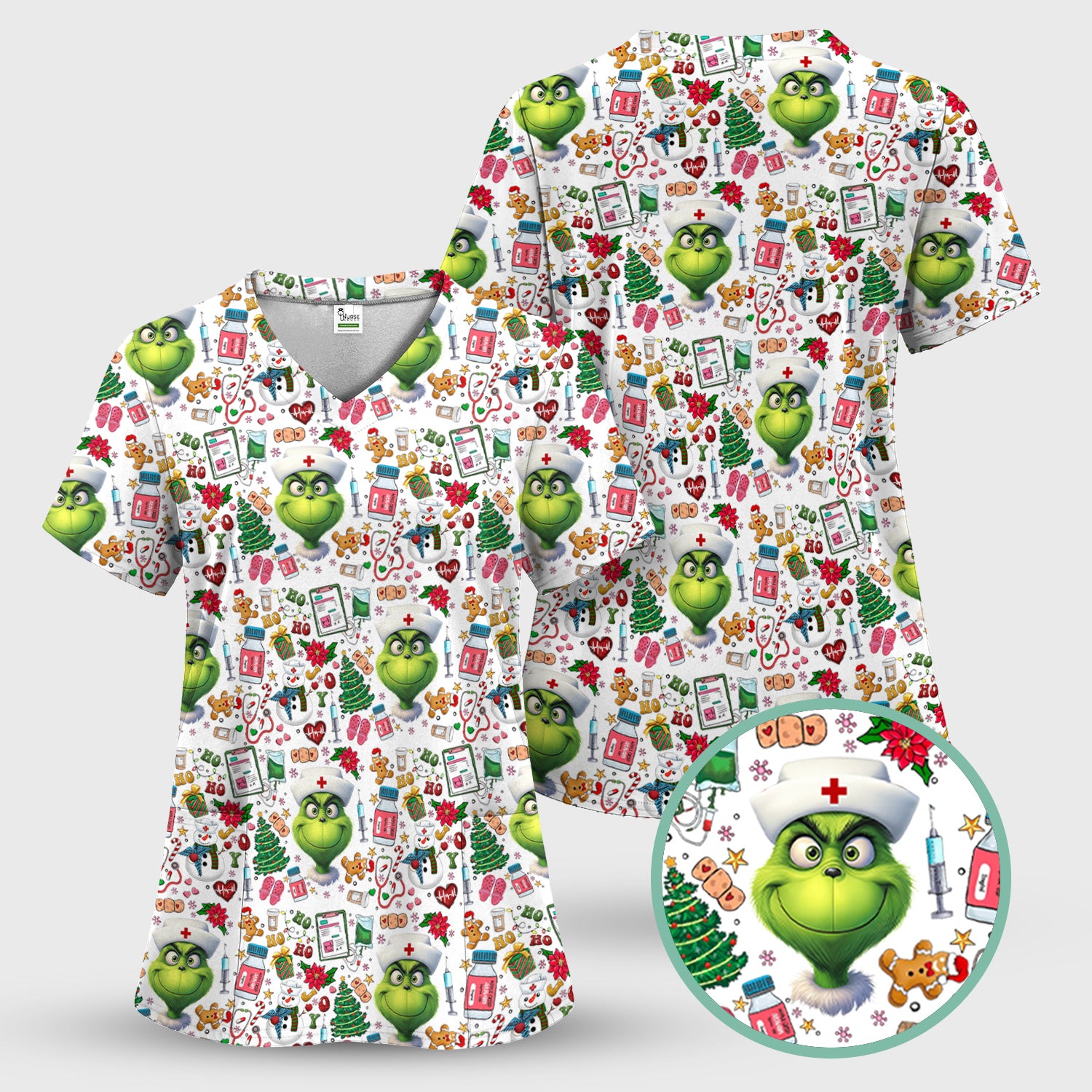Christmas Nurse Scrub Top - Funny Grinch Medical Top for Women - Multiple Colors Gift for CNA RN LPN
