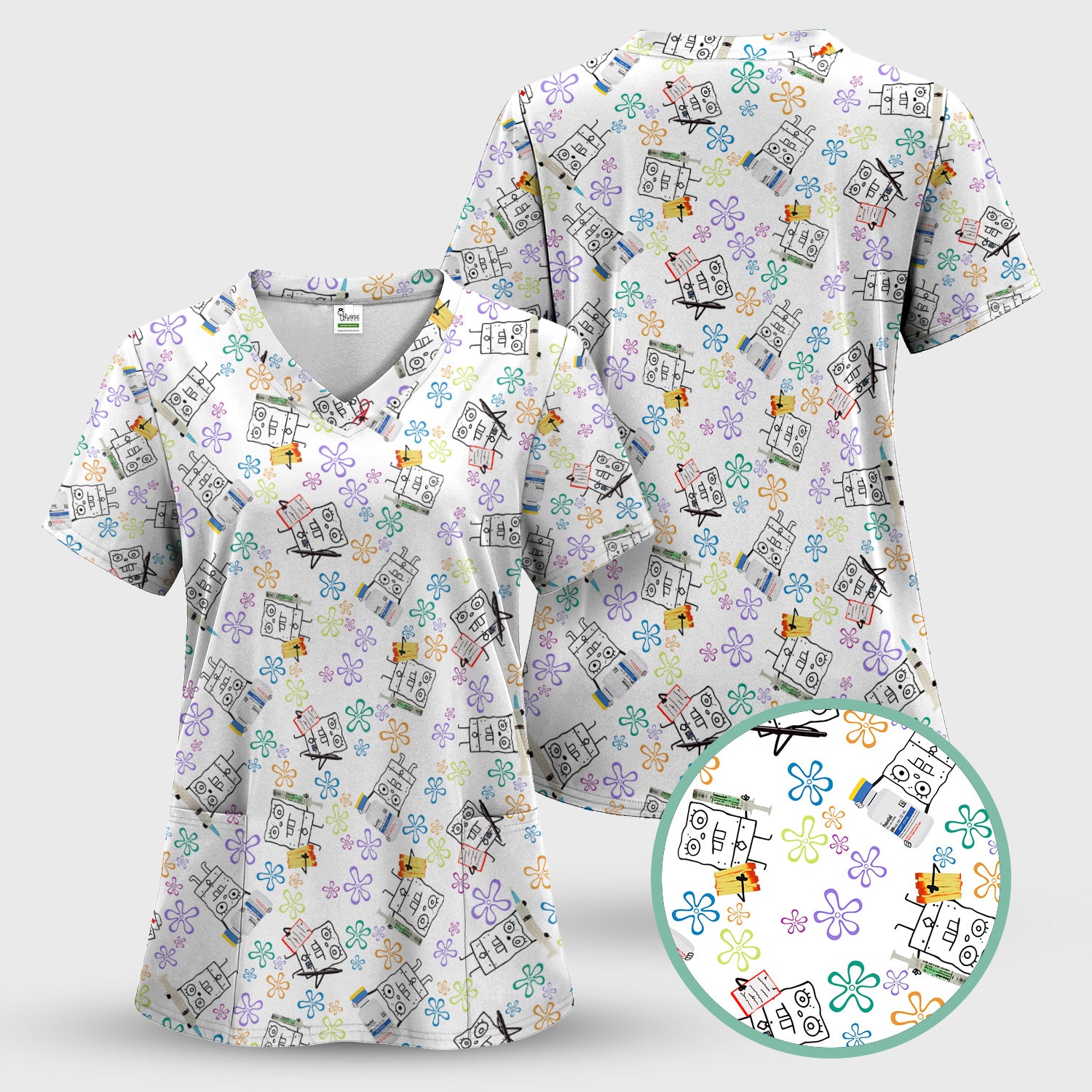 Cute Doodle Bob Energy Drink Nurse Shirt - Cartoon Medical Graphic Tee for Women - Gift for  RN MD CNA RT