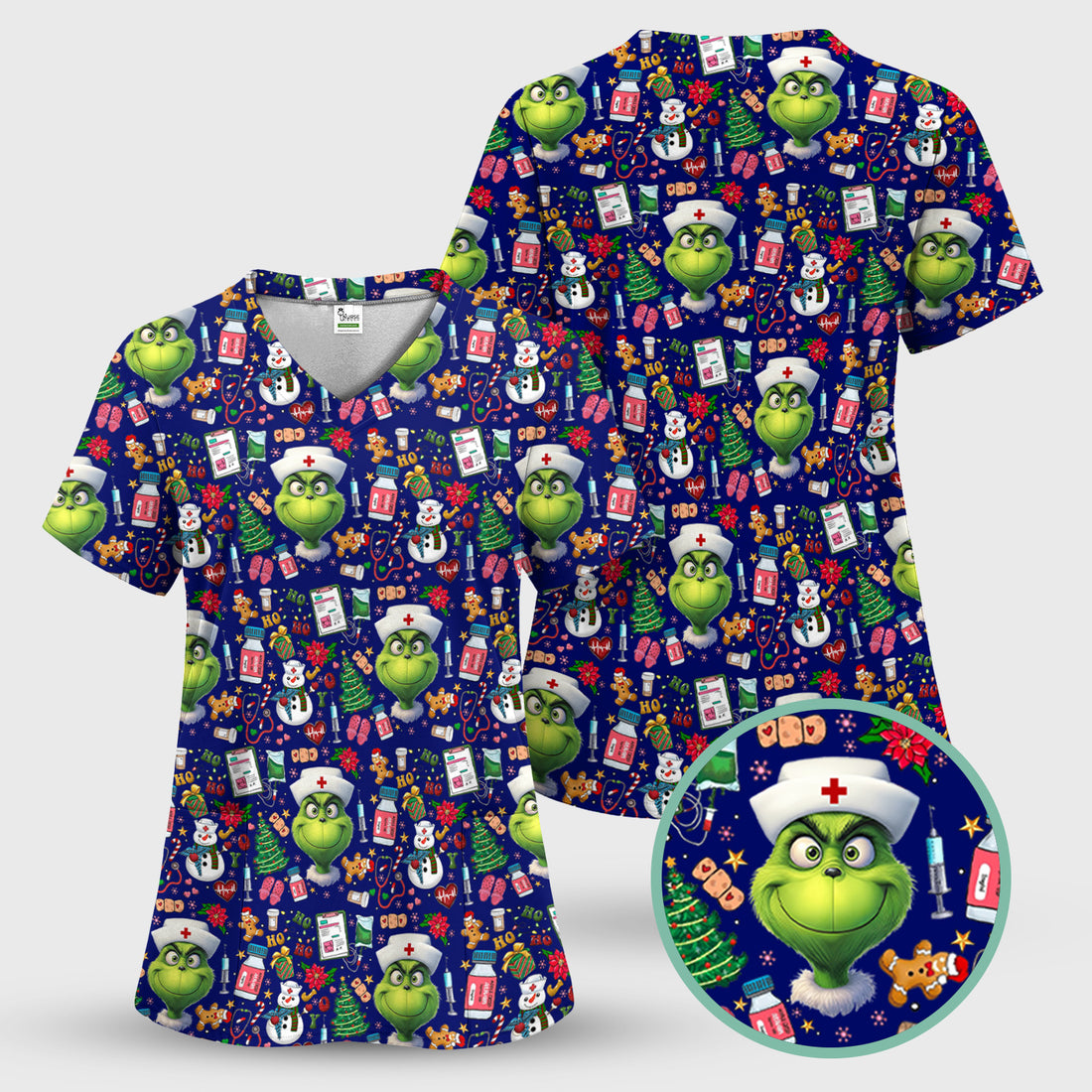 Christmas Nurse Scrub Top - Funny Grinch Medical Top for Women - Multiple Colors Gift for CNA RN LPN