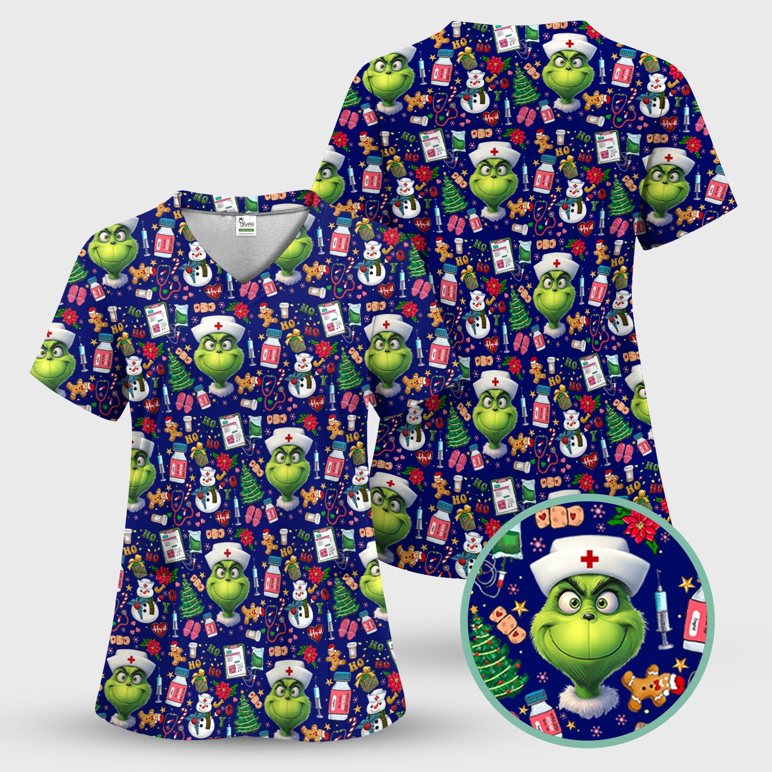 Christmas Nurse Scrub Top - Funny Grinch Medical Top for Women - Multiple Colors Gift for CNA RN LPN