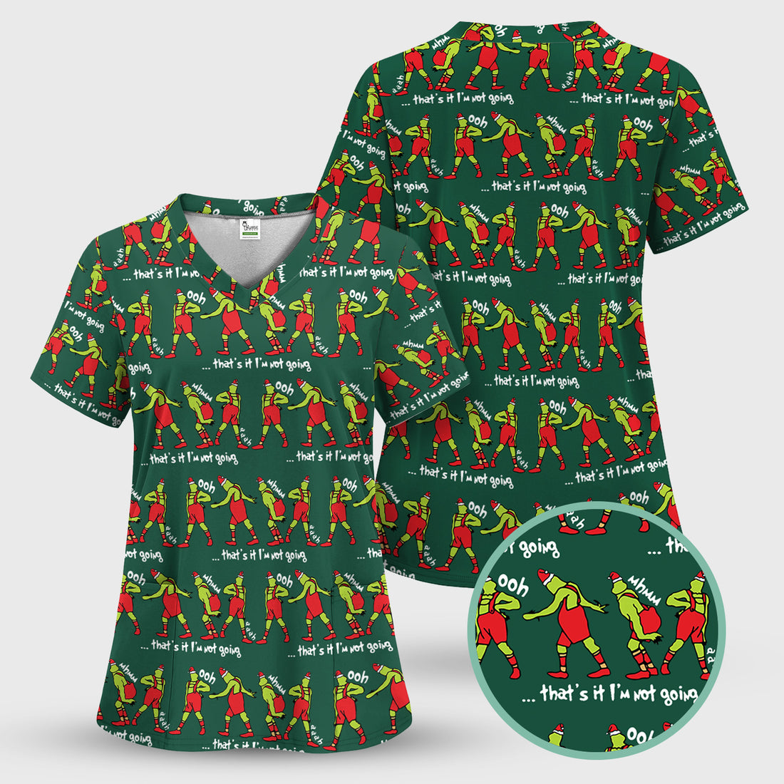 Christmas Nurse Scrub Top - Funny Grinch Shirt for Women - RN LPN CNA Healthcare Workers Gift