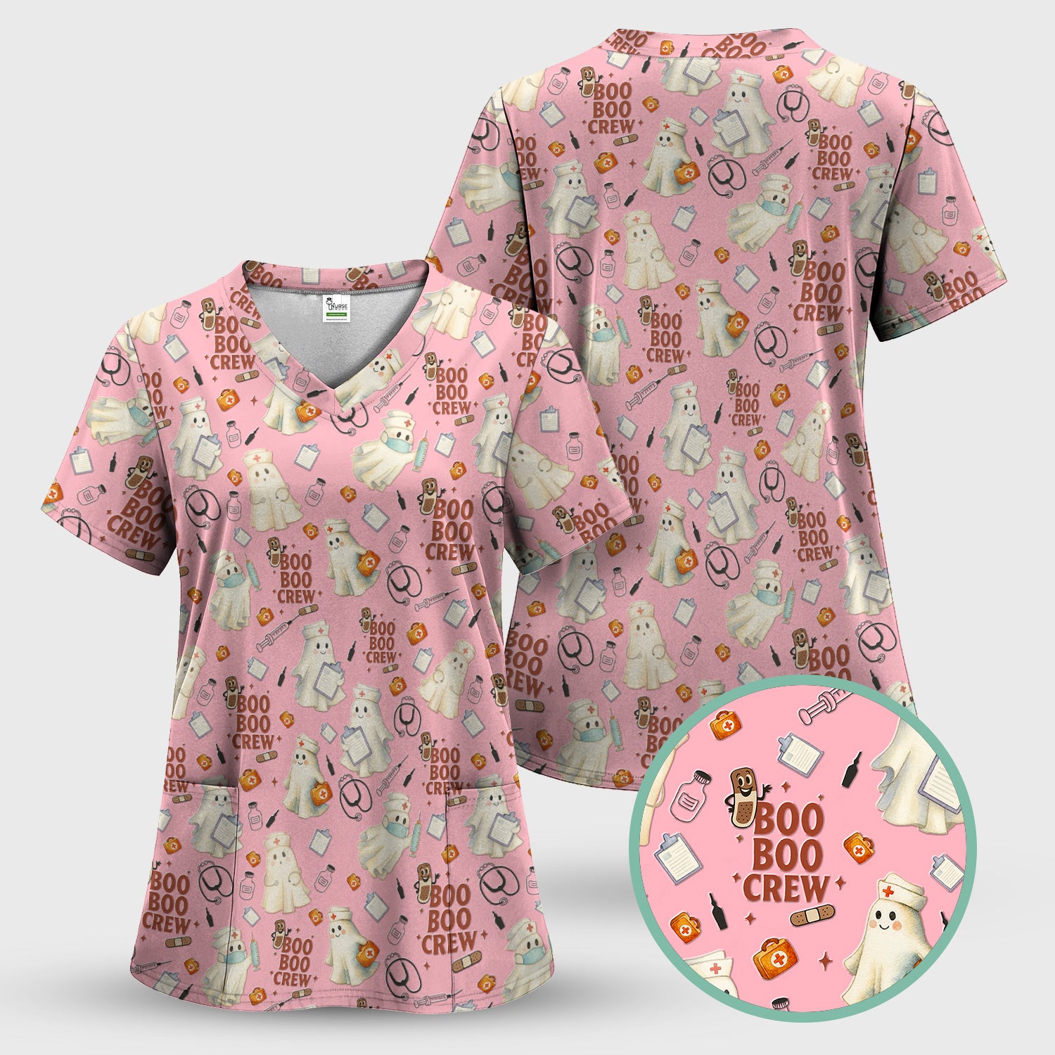 Halloween Nurse Scrub Top for Women - Cute Boo Boo Crew Medical Shirt - Gift for RN LPN CNA Healthcare Staff