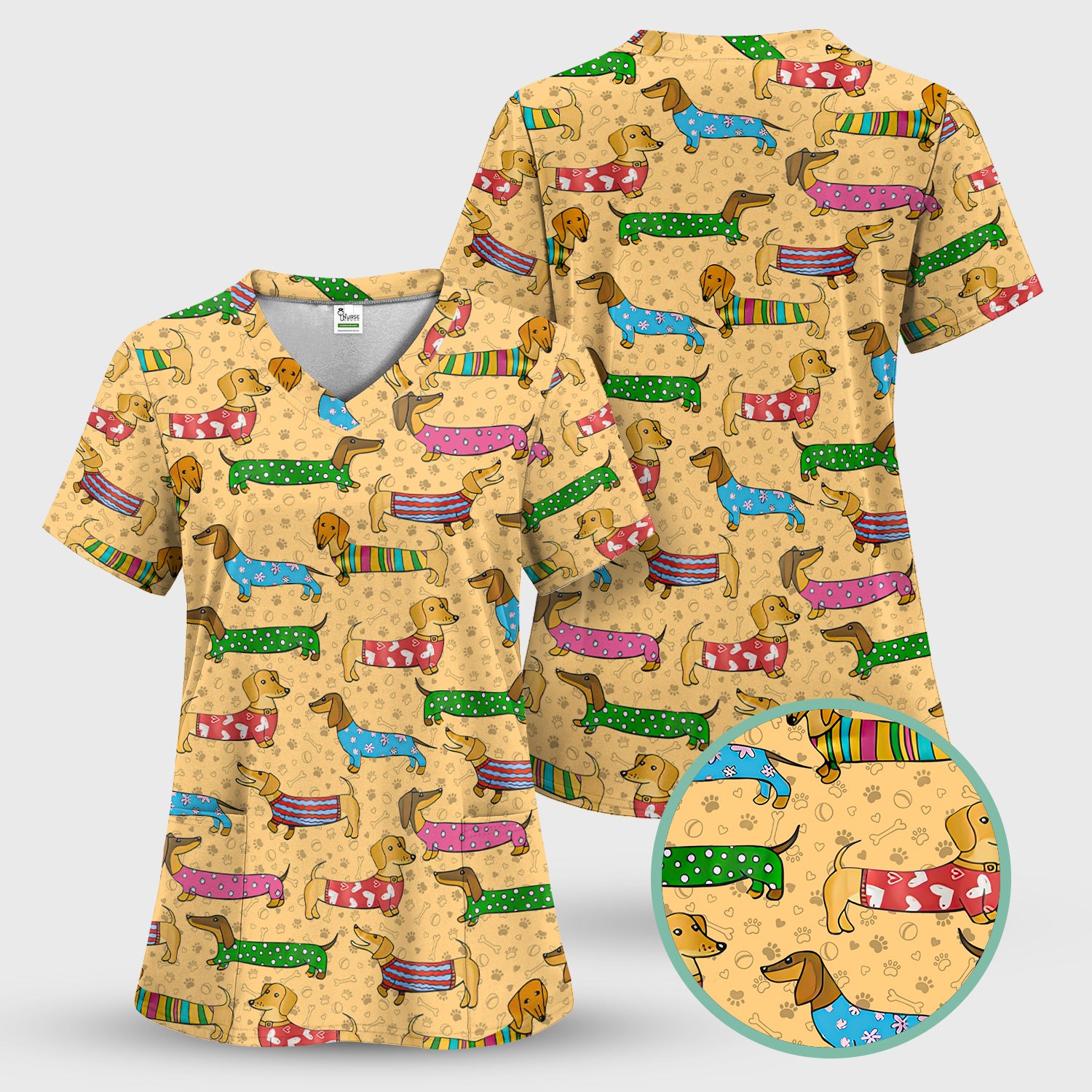 Dachshund Dog Scrub Top - Funny Animal Lover Scrubs For Women - RN LPN CNA Healthcare Workers Gift