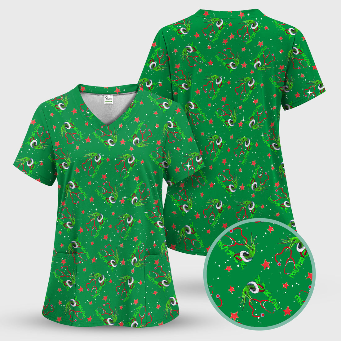 Custom Nurse Grinch Scrub Top - Funny Christmas Top for Women - Gift for RN LPN CNA Nursing
