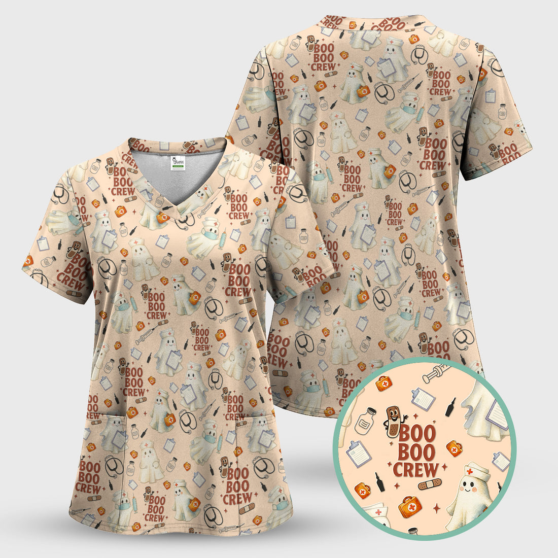 Cute Halloween Nurse Scrub Boo Boo Crew - Funny Ghost Medical Top for Women - Gift for RN LPN CNA
