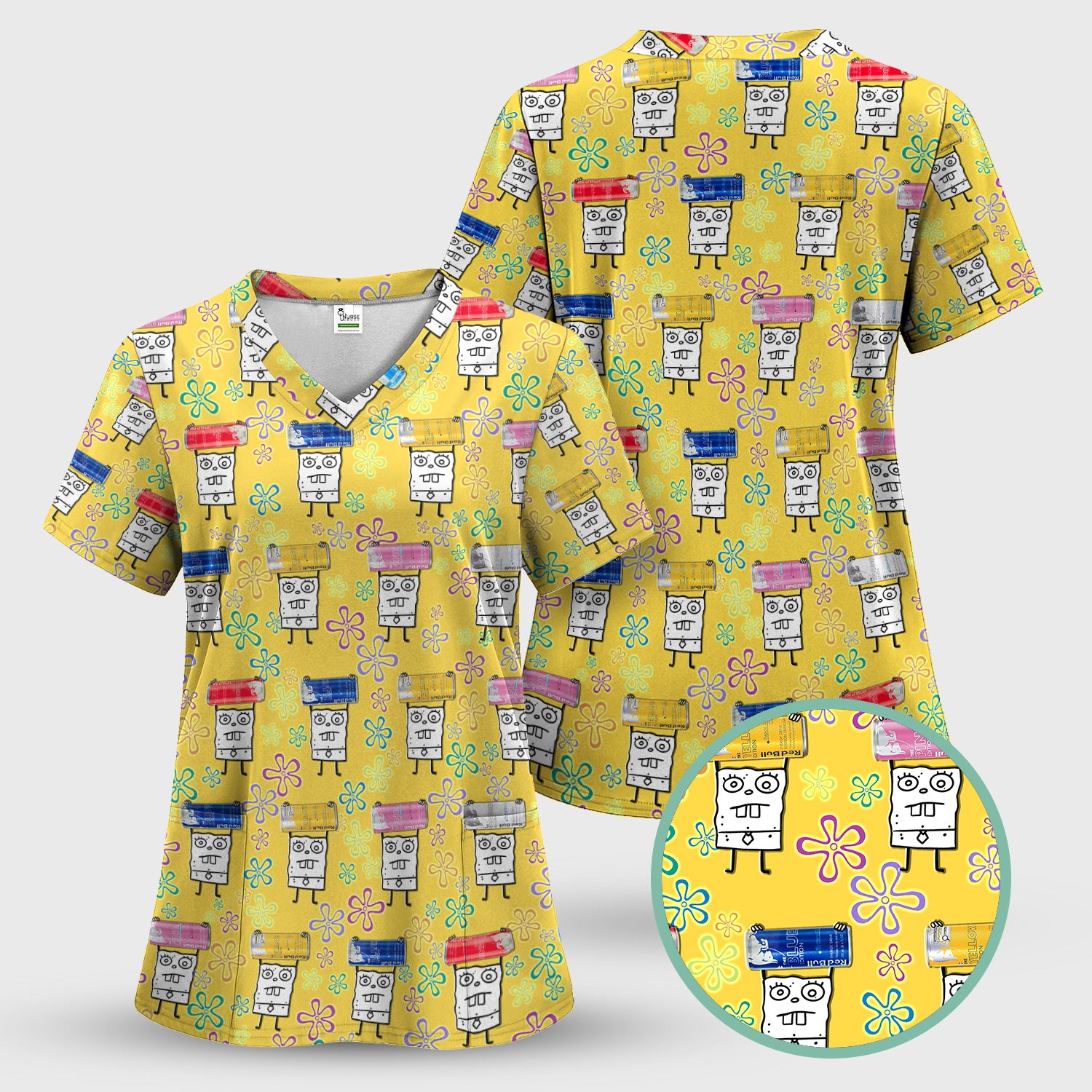 Funny Doodle Bob Energy Drink Nurse Shirt - Cute Cartoon Medical Graphic Tee - Gift for RN MD CNA RT Paramedic Phlebotomist Healthcare