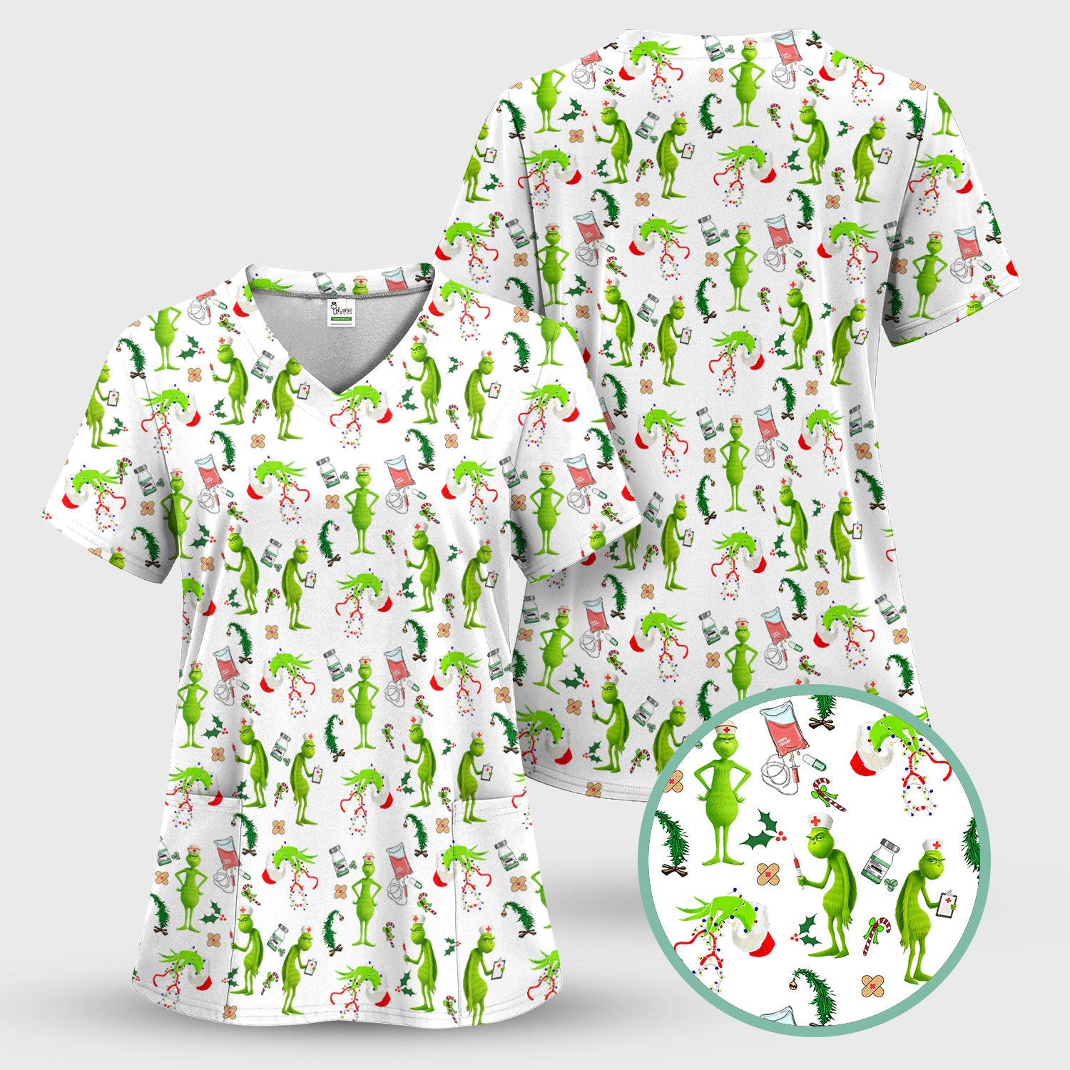 Funny Grinch Scrub Top - Christmas Nurse Shirt for Women - Multiple Color Options CNA RN LPN Gift