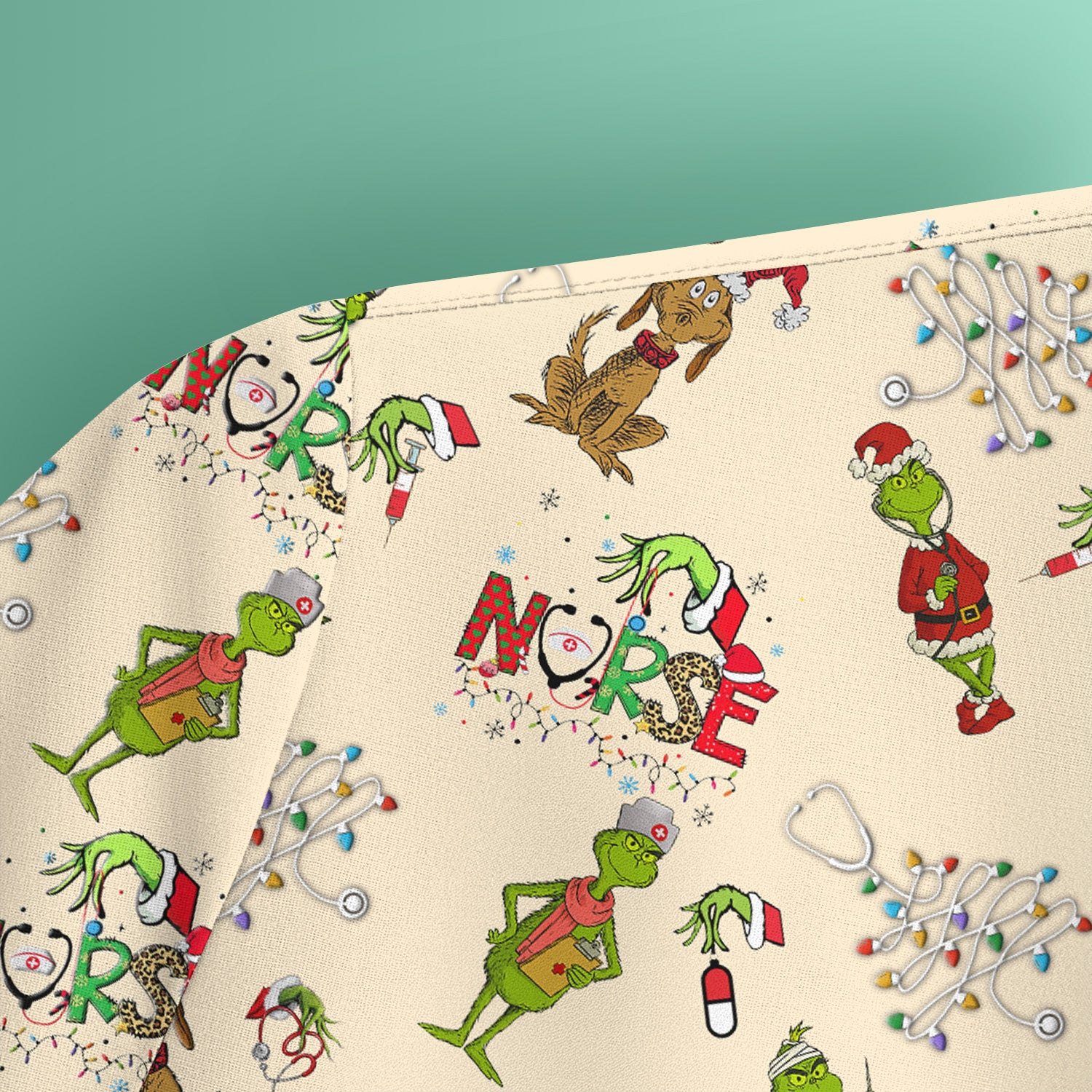Christmas Nurse Scrub Top for Women - Funny Grinch Nursing Scrub Shirt Multi Color - Cute Holiday Medical Work Shirt with Pockets