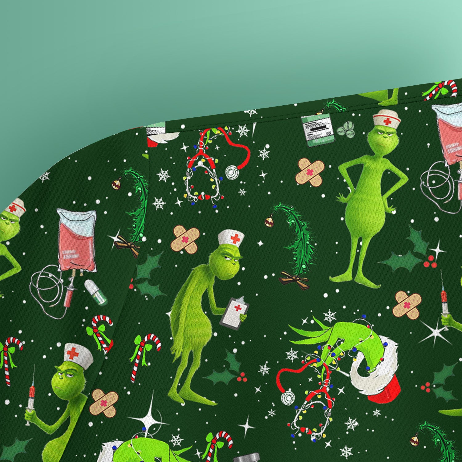Cute Grinch Scrub Top for Nurse - Christmas Holiday Medical Shirt - Gift for CNA RN LPN Healthcare Workers
