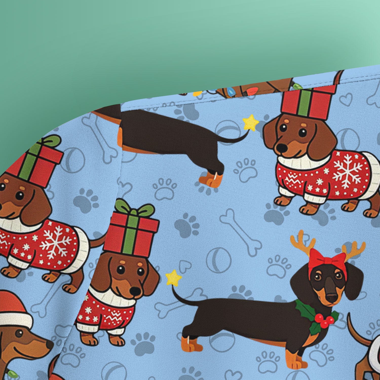 Christmas Dachshund T-Shirt Multi Color - Cute Sausage Dog Wearing Santa Outfit - Funny Holiday Wiener Dog Tee Gift for Dog Lovers