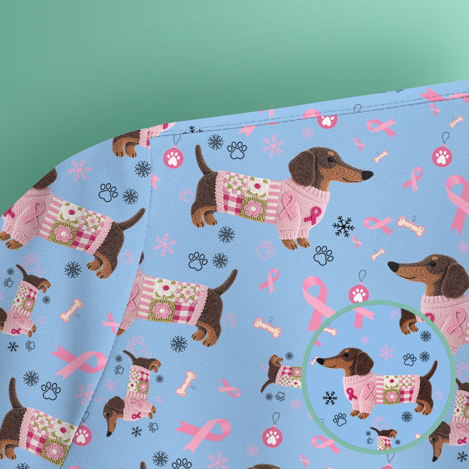 Pink Dachshund Breast Cancer Awareness Scrub Top - Puppy Dog Ribbon Nurse Shirt - Wiener Support Fight Cancer Medical Uniform Gift