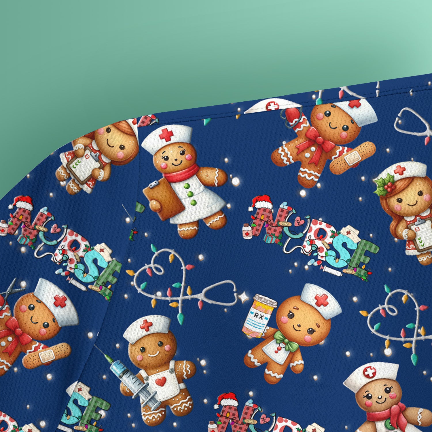 Christmas Gingerbread Nurse Scrub Top - Cute Holiday Medical Uniform for Women - Gift for RN CNA LPN LVN EN