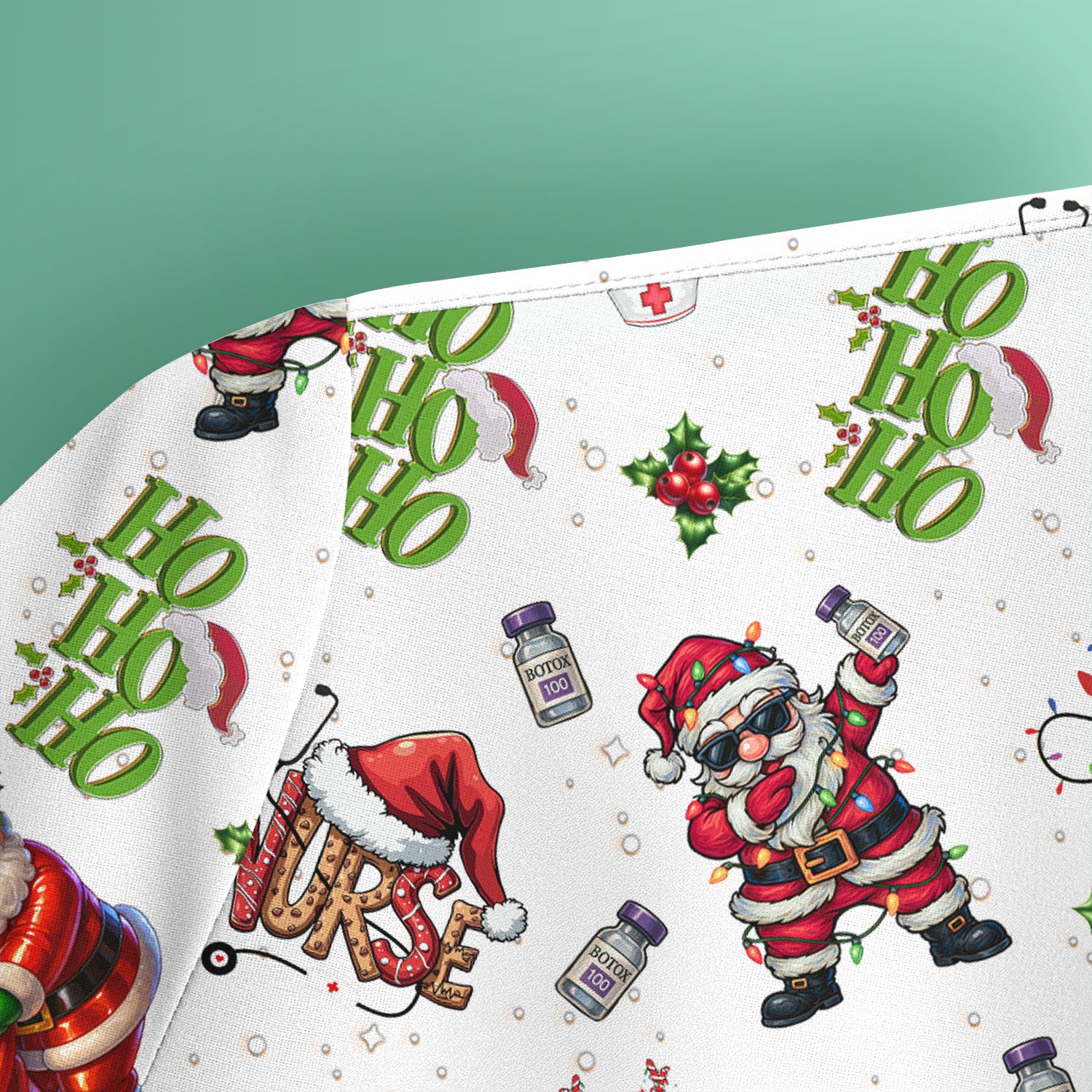 Christmas Nurse Scrub Top Multi Color - Funny Santa Claus Scrub Shirt for Women - Cute Holiday Nursing Work Shirt with Pockets