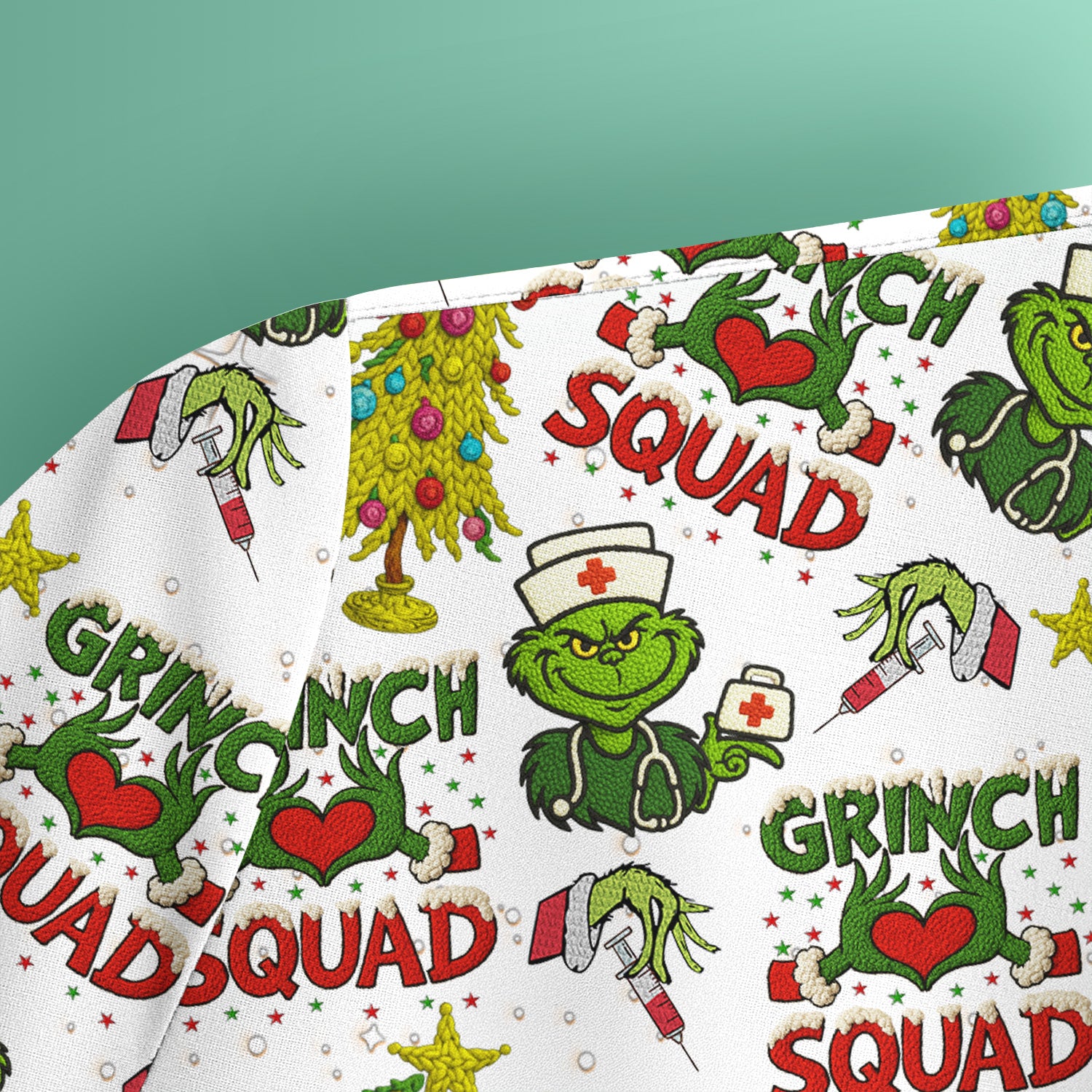 Christmas Nurse Scrub Top for Women - Funny Grinch Squad Scrub Shirt Multi Color - Cute Holiday Nursing Work Shirt with Pockets