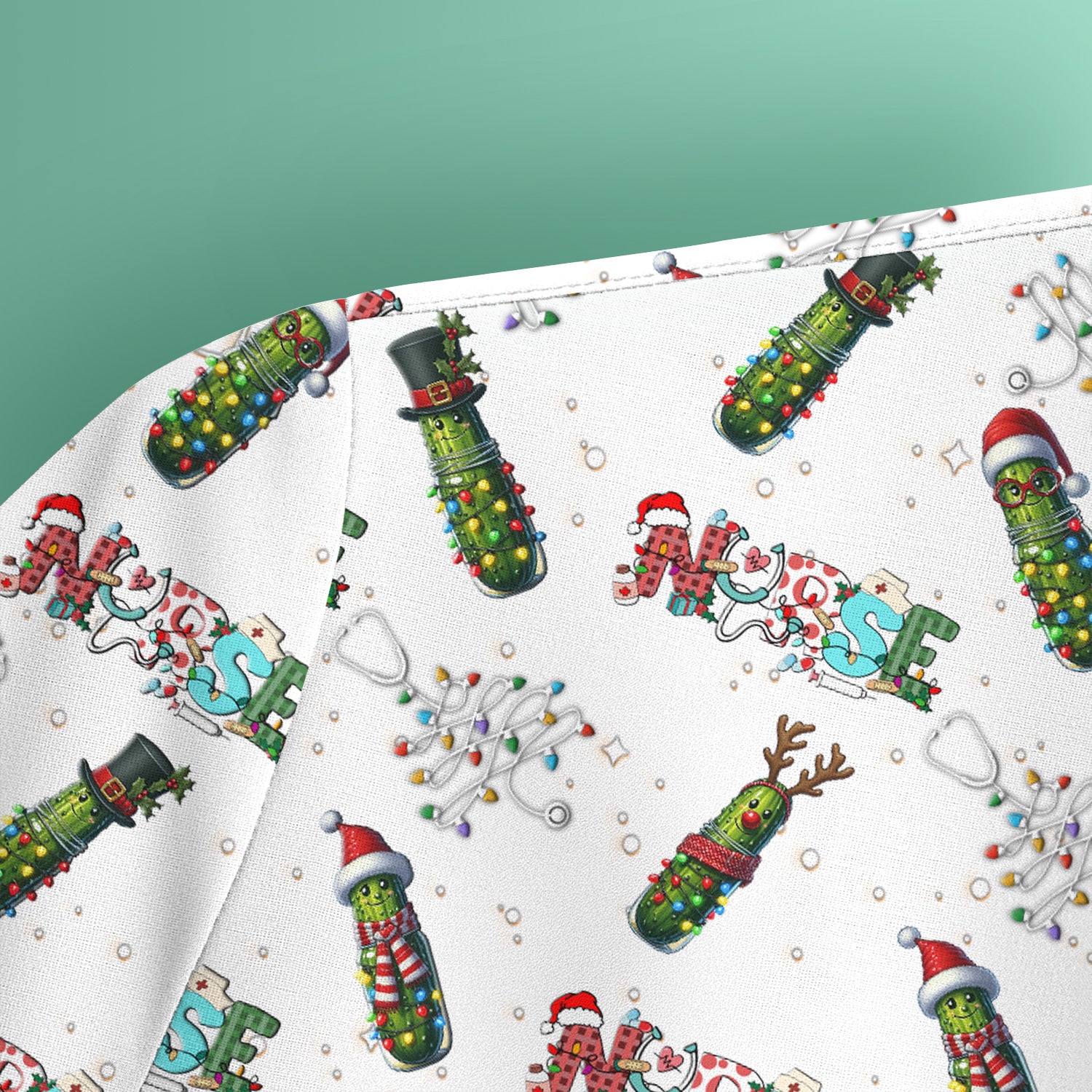 Funny Christmas Pickle Scrubs for Women - Festive Holiday Nurse Medical Uniform - Gift for RN CNA LPN LVN EN