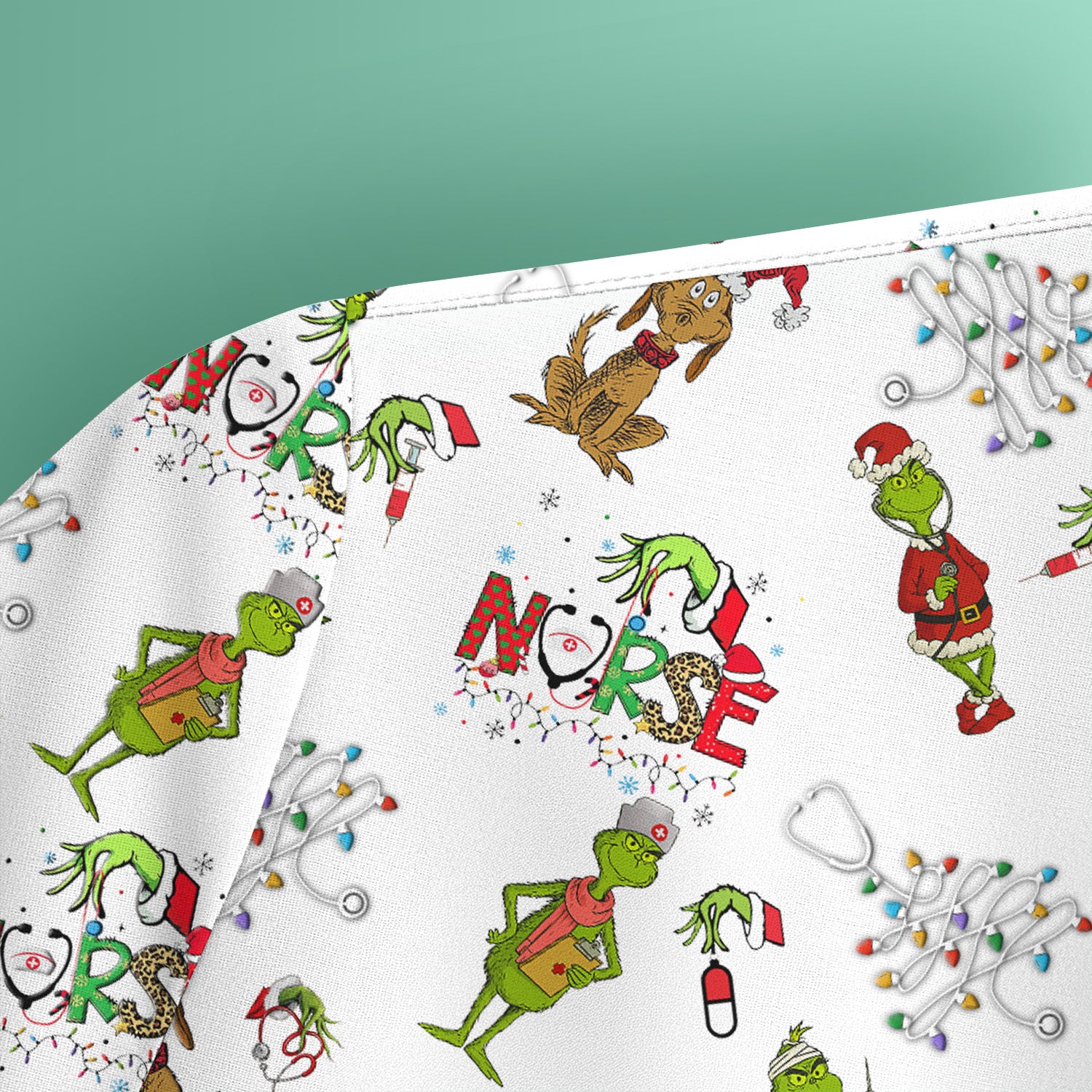Grinch Christmas Nurse Scrub Shirt - Funny Holiday Scrub Top for Women - Multi Color Nursing Work Shirt with Pockets