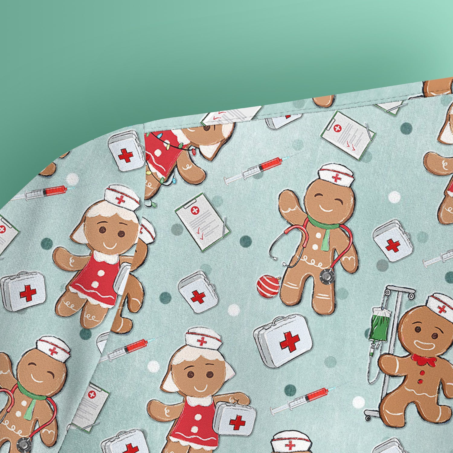 Cute Nurse Christmas Scrub Top - Funny Gingerbread Man & Medical Design - Gift for Women RN LPN & Pediatric Nurses