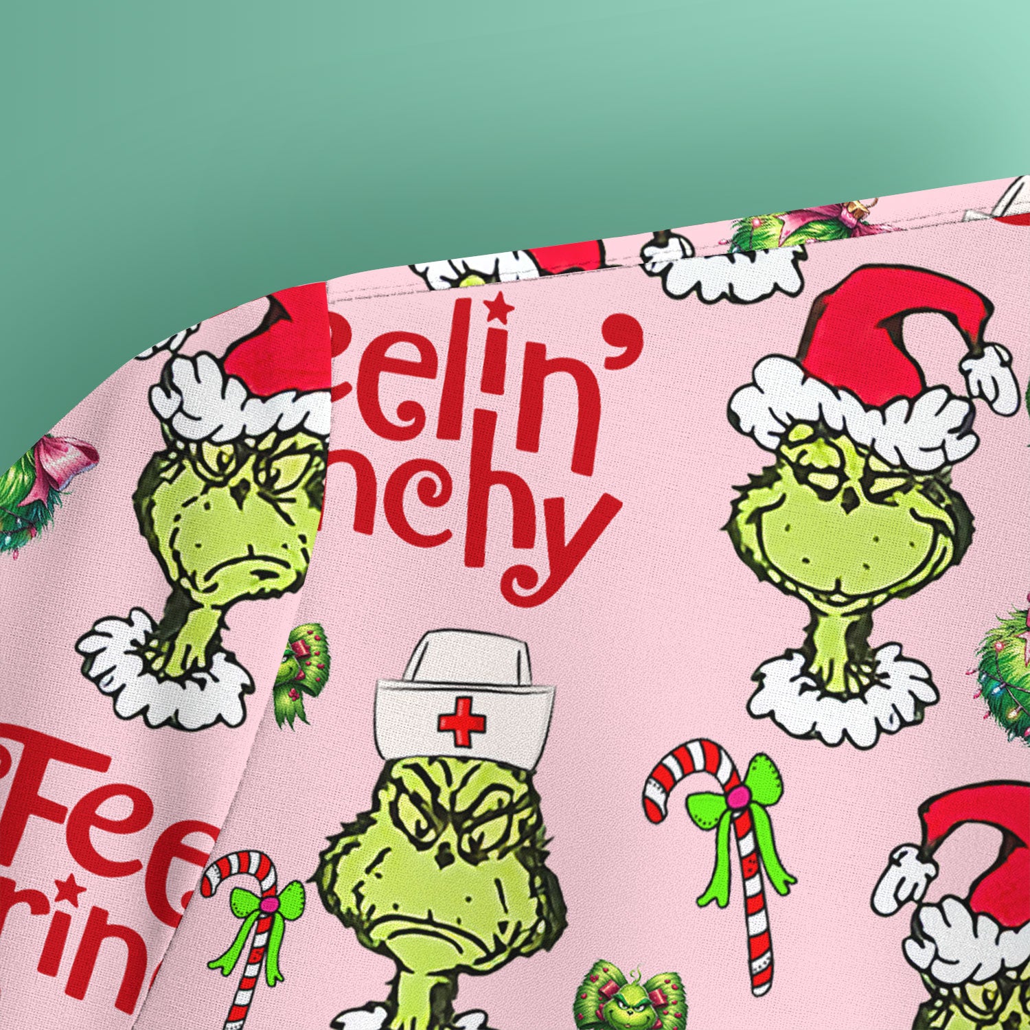 Grinch Nurse Christmas Scrub - Feelin‰۪ Grinchy Top - Funny Holiday Medical Uniform Gift for RN CNA LPN
