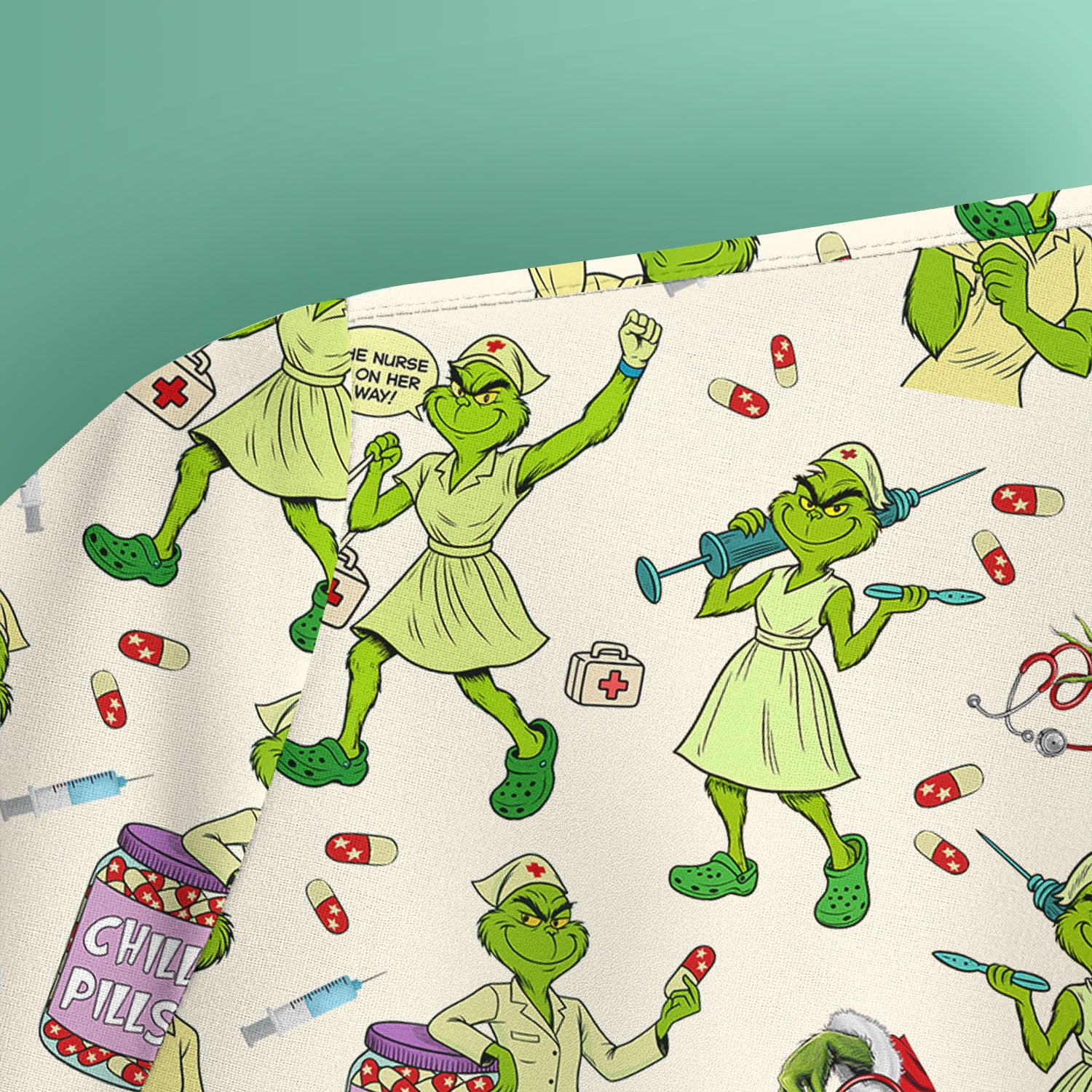 Funny Grinch Nurse Scrub Top Multi Color - Chill Pills Nursing Scrub Shirt - Cute Christmas Holiday Workwear with Pockets
