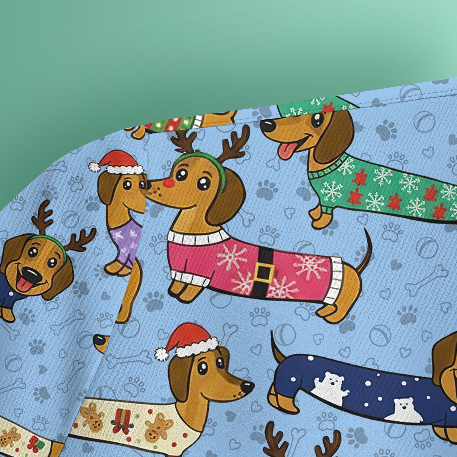 Funny Dachshund Dog Christmas Scrub Top for Nurses - Holiday Reindeer Wiener Dog Shirt - Cute Vet Tech Uniform Gift