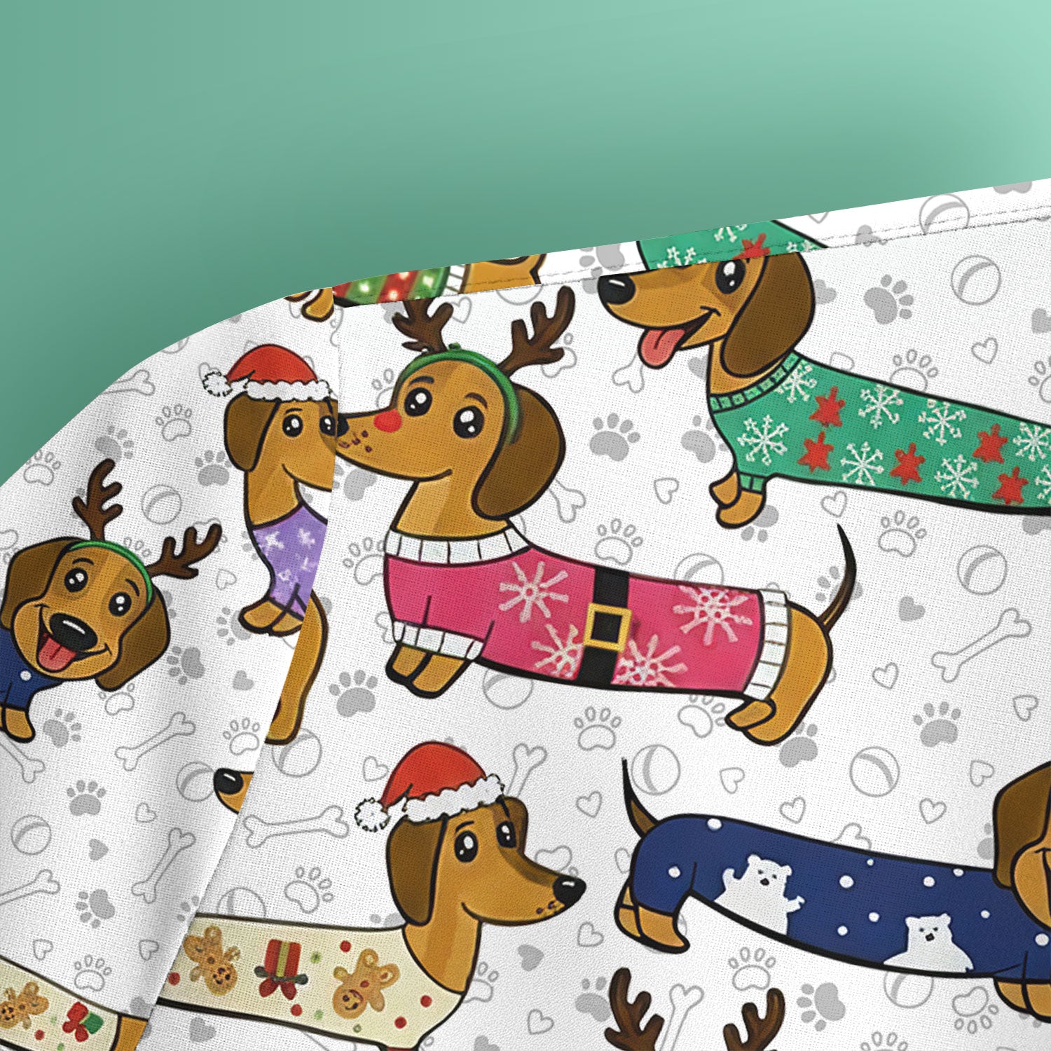 Christmas Dachshund Scrub Top for Women - Cute Dog Nursing Uniform with Pockets - Holiday Reindeer Wiener Dog Shirt - Funny Vet Tech Workwear
