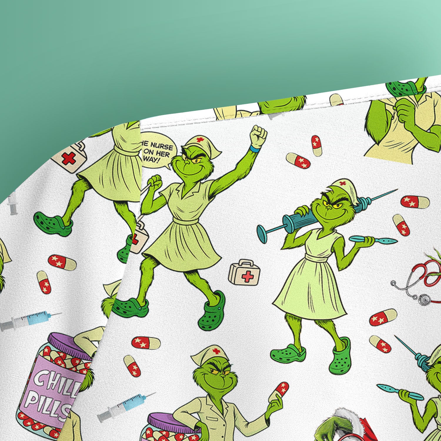 Grinch Nurse Scrub Shirt Multi Colors - Funny Chill Pills Scrub Top - Christmas Nursing Work Shirt with Pockets for Women