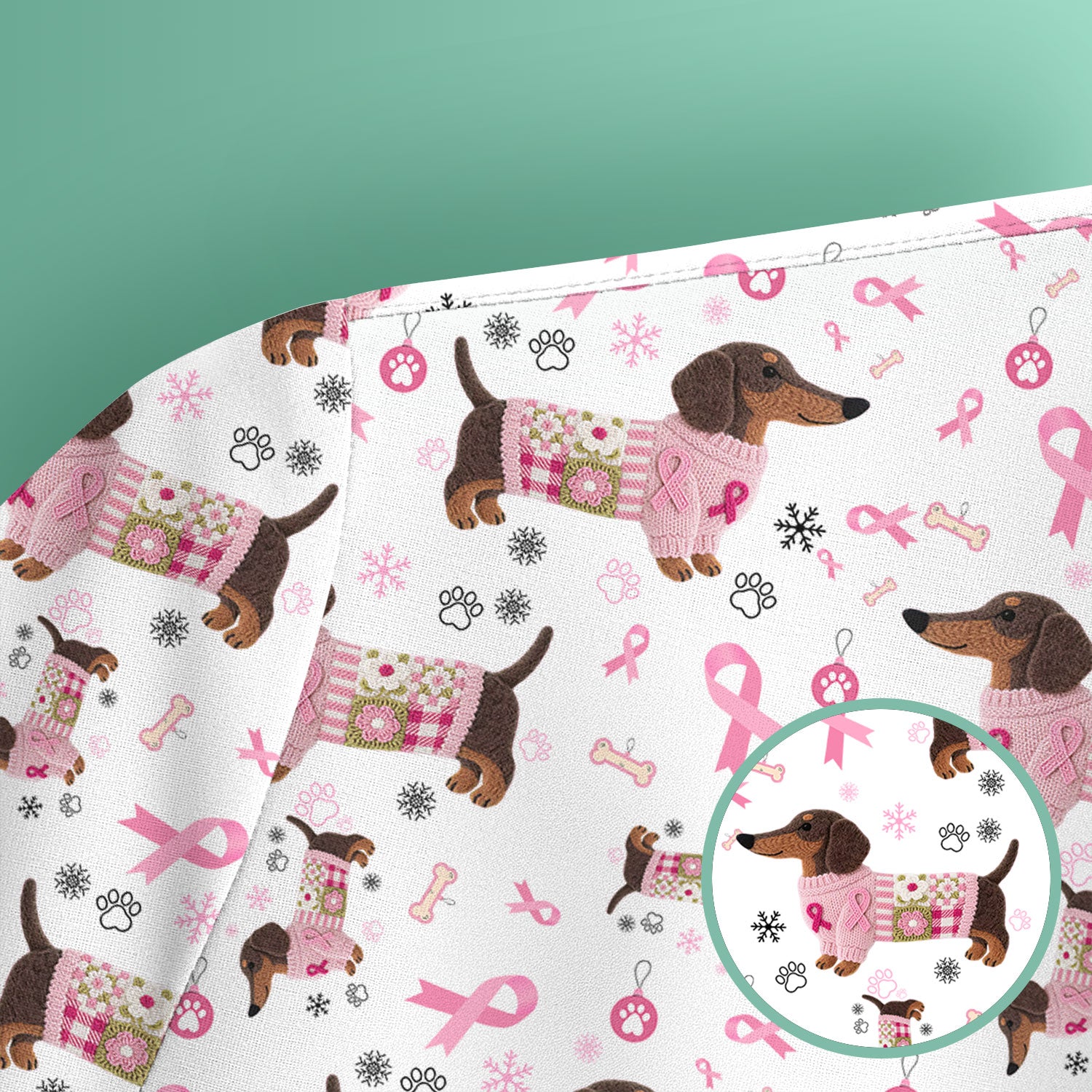 Dachshund Breast Cancer Awareness Scrub - Puppy Dog Pink Ribbon Nurse Shirt - Wiener Support Fight Cancer Gift