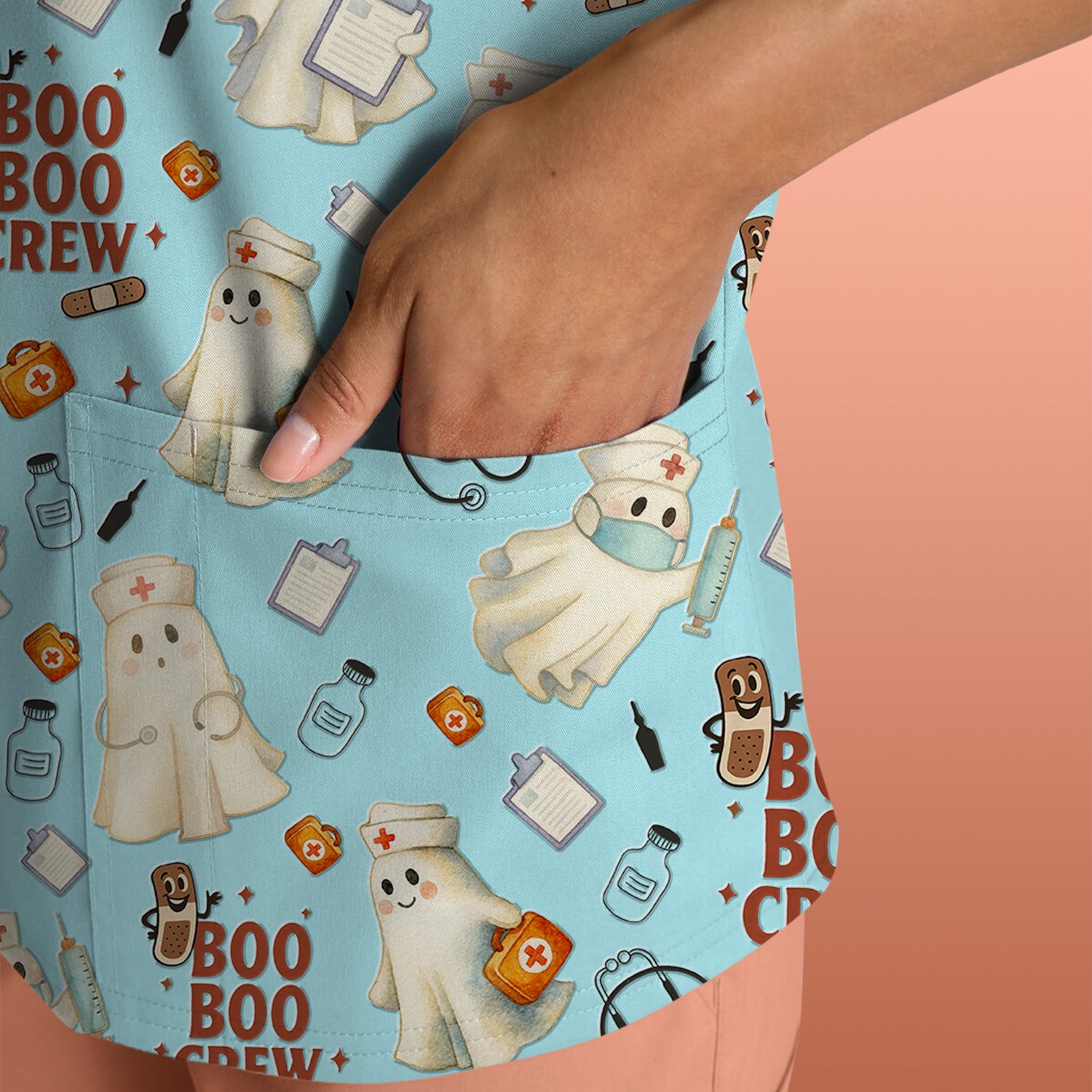 Halloween Nurse Scrub Top for Women - Cute Boo Boo Crew Medical Shirt - Gift for RN LPN CNA Healthcare Staff