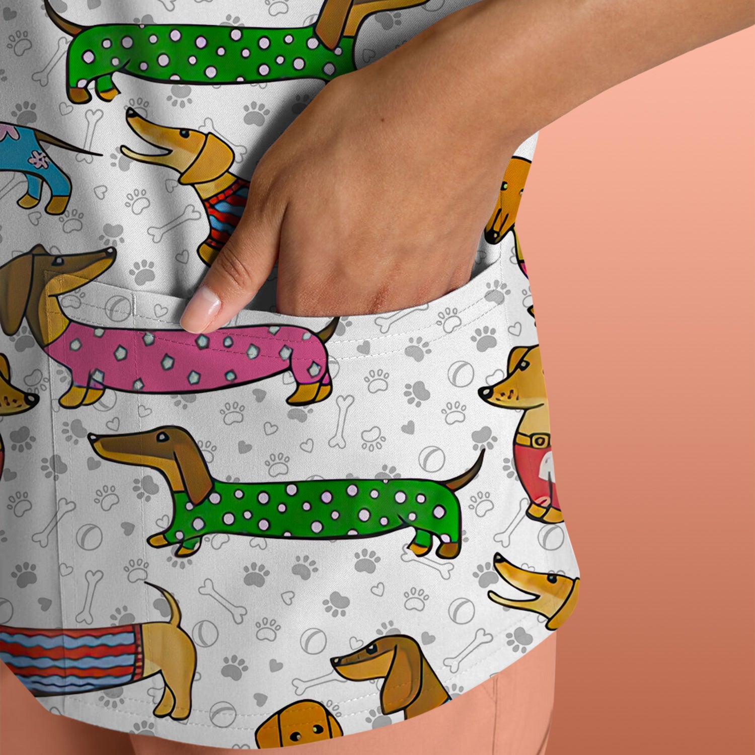 Dachshund Dog Scrub Top - Funny Animal Lover Scrubs For Women - RN LPN CNA Healthcare Workers Gift
