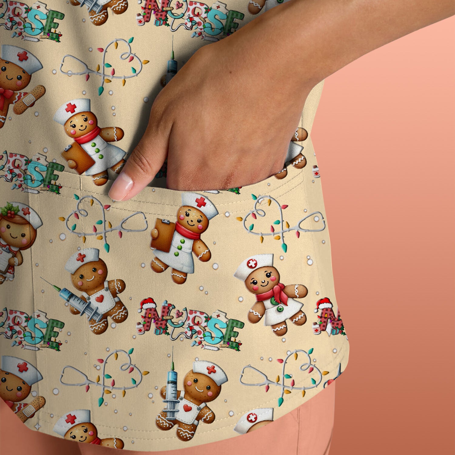 Gingerbread Cookie Christmas Scrub Top - Funny Holiday Nurse Shirt - Cute Medical Uniform for RN CNA LPN LVN EN