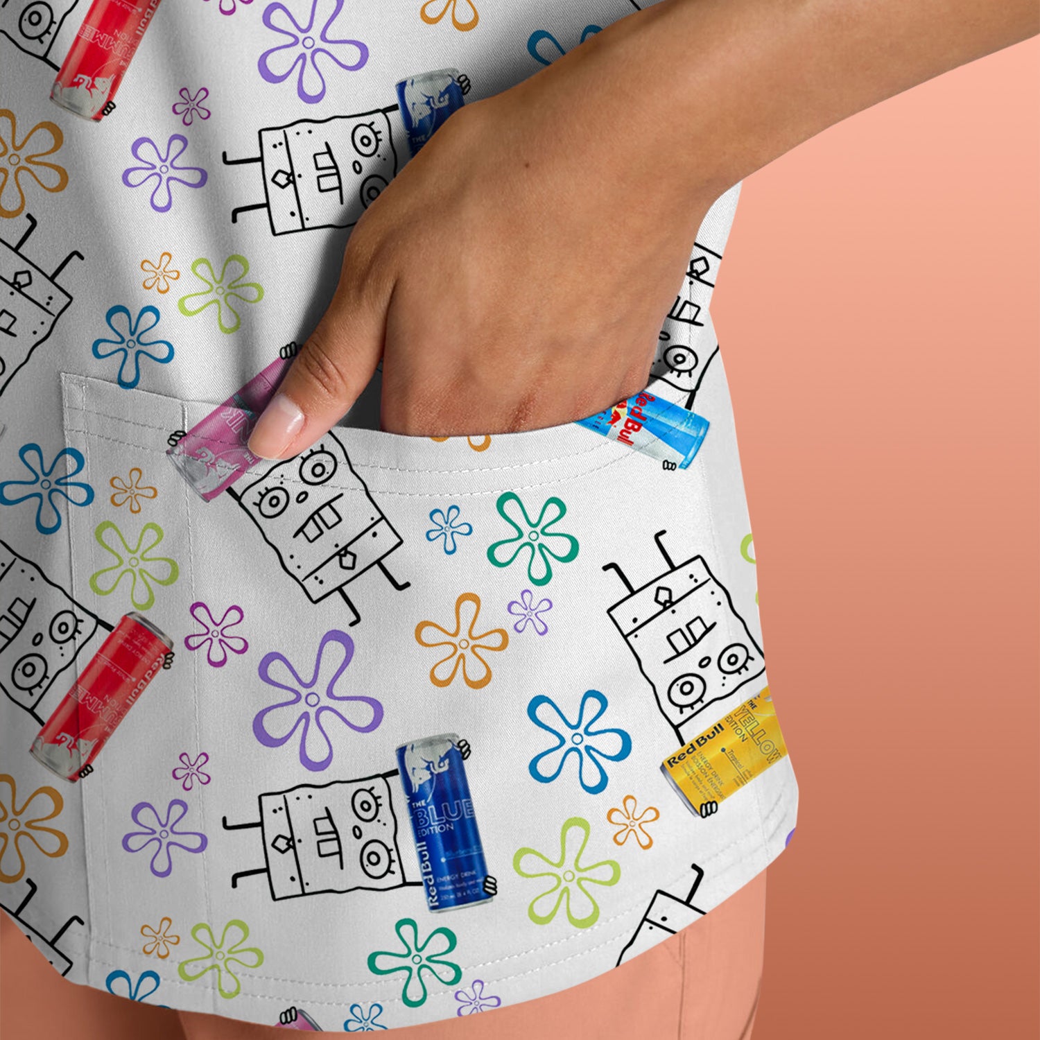 Doodle Bob Energy Drink Nurse T-Shirt - Funny Cartoon Medical Graphic Tee - Gift for RN MD CNA Healthcare