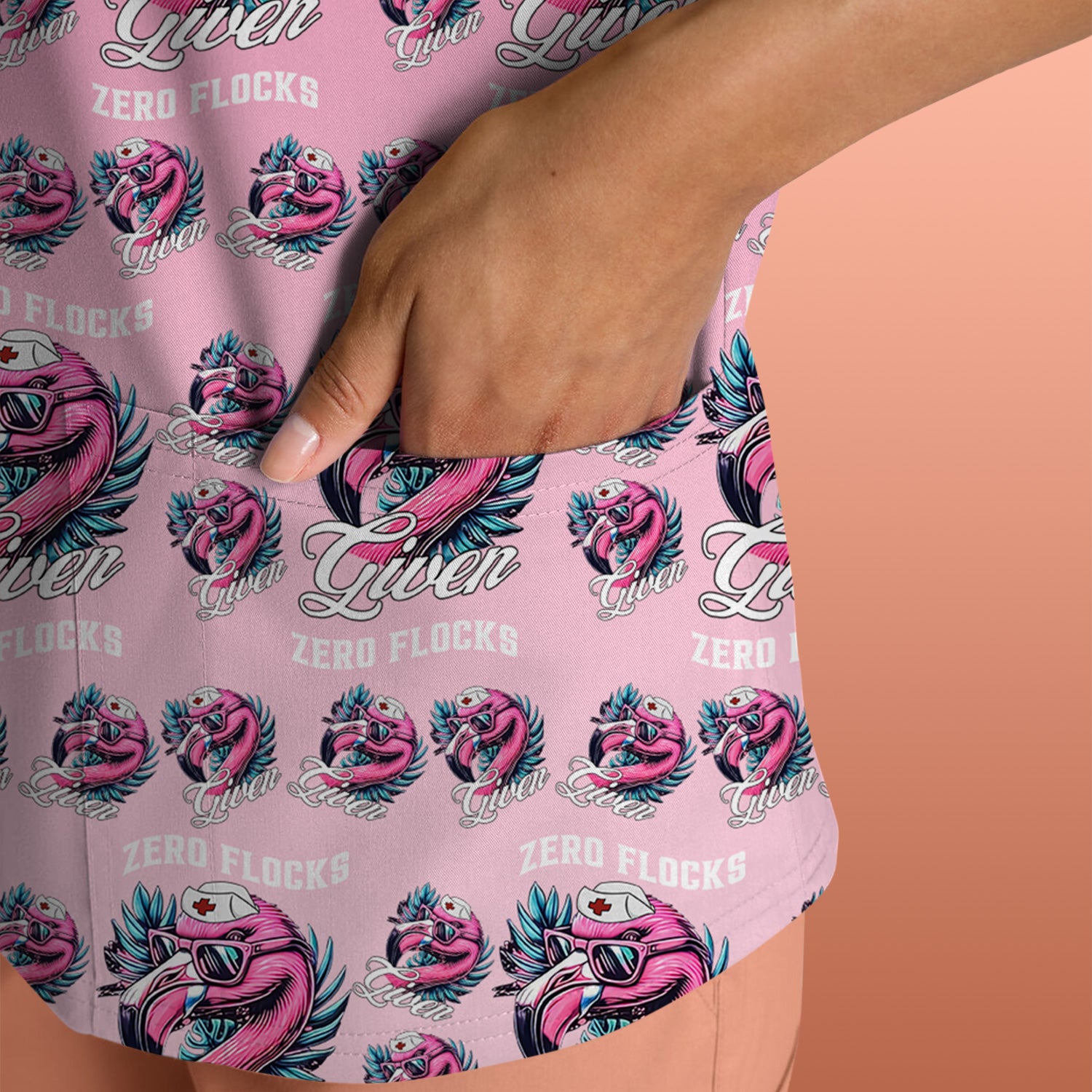 Funny Flamingo Scrub Top - Zero Flocks Given Pink Nurse Shirt - RN LPN CNA Healthcare Workers Gift