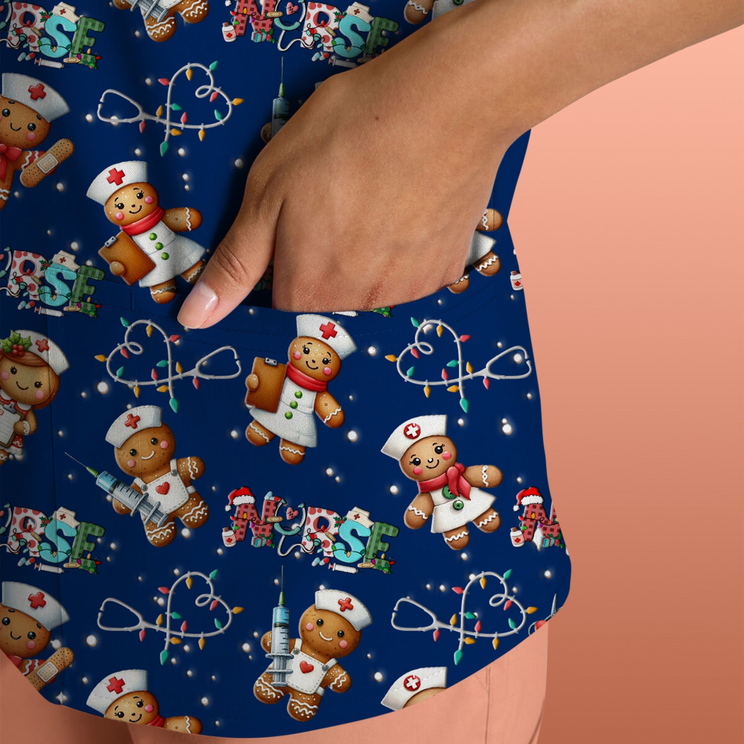 Christmas Gingerbread Nurse Scrub Top - Cute Holiday Medical Uniform for Women - Gift for RN CNA LPN LVN EN