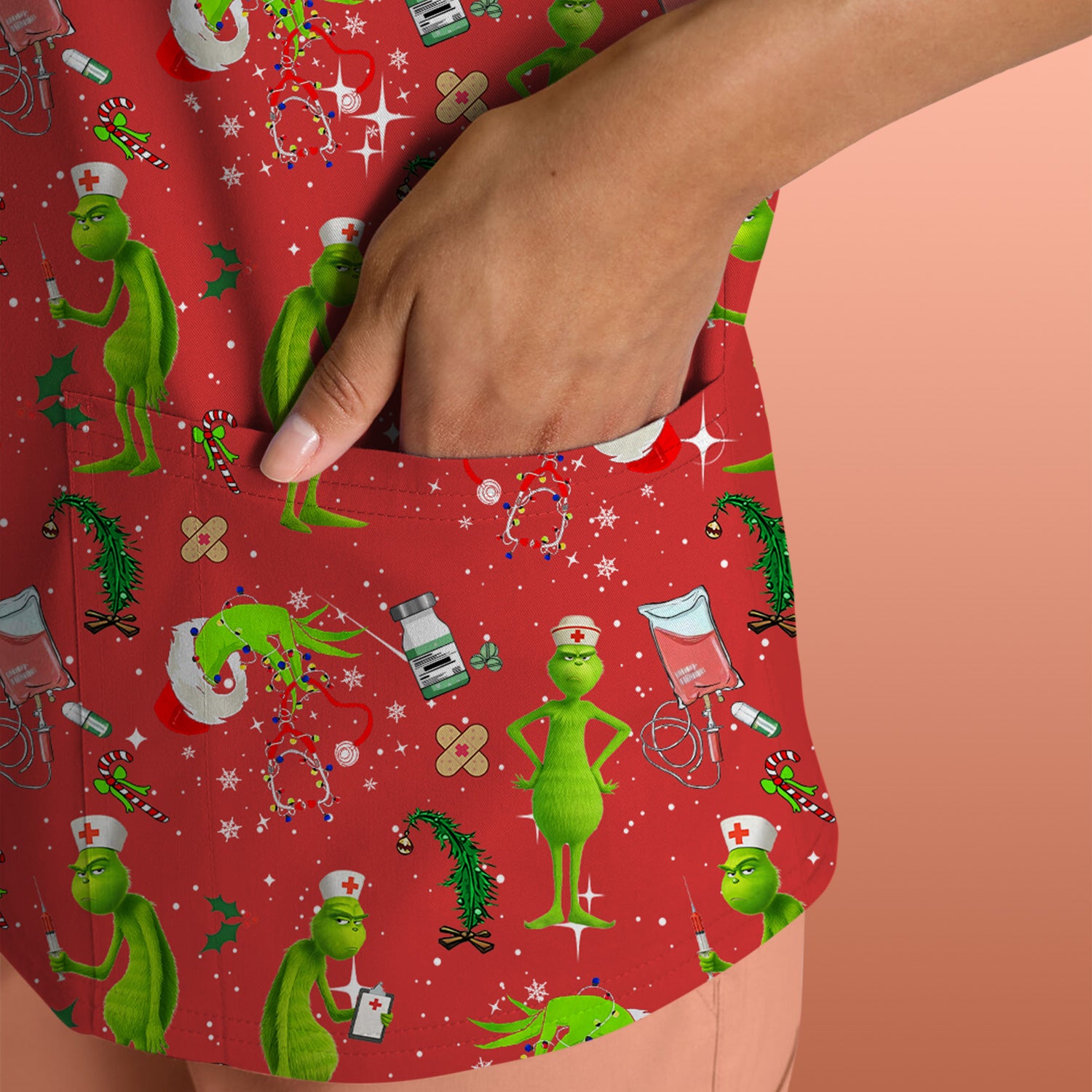 Funny Grinch Scrub Top - Christmas Nurse Shirt for Women - Multiple Color Options CNA RN LPN Gift